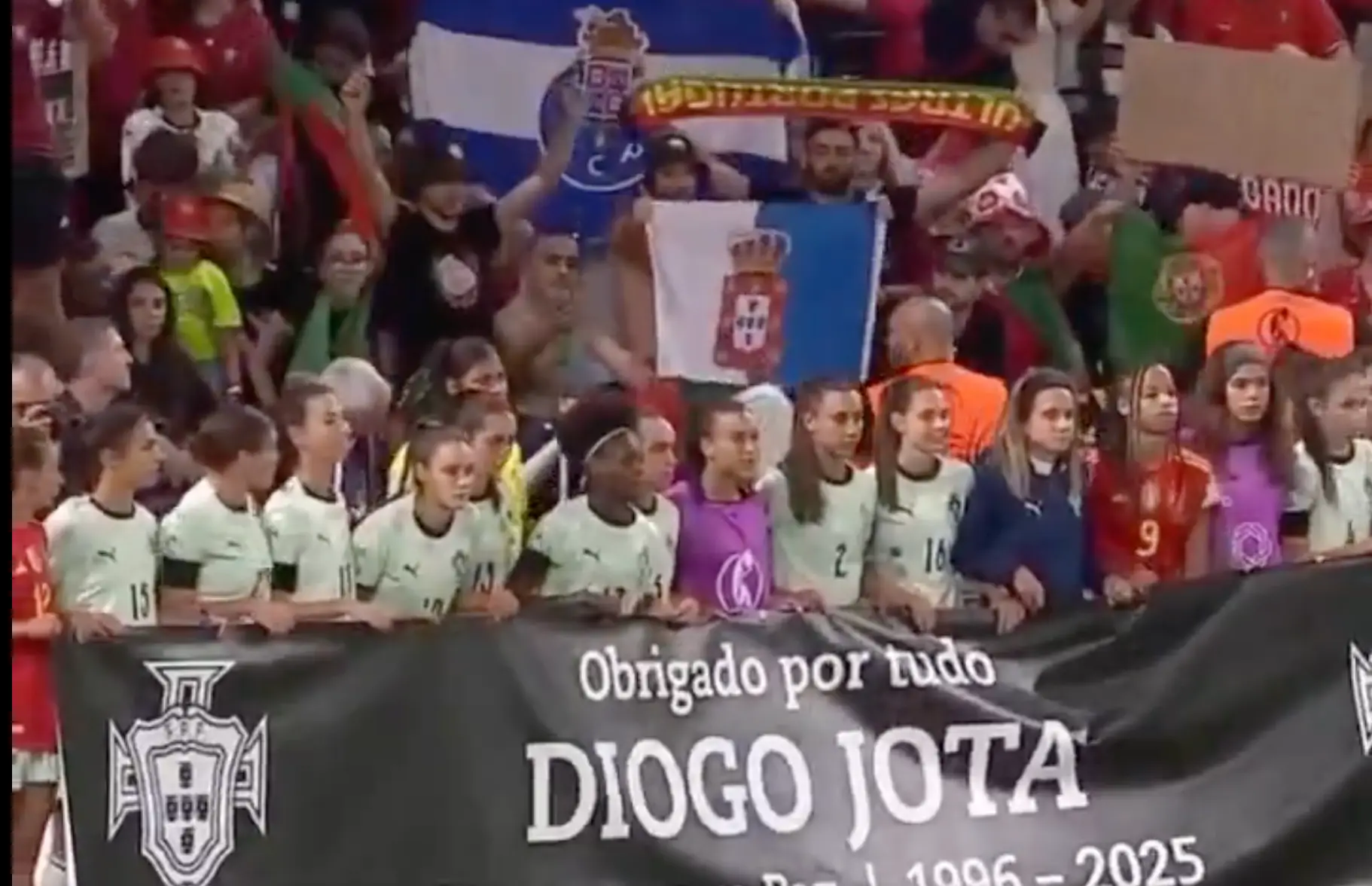 Portugal and Spain players paid tribute to Jota before their Women's Euro 2025 match on Thursday (Image: UEFA)