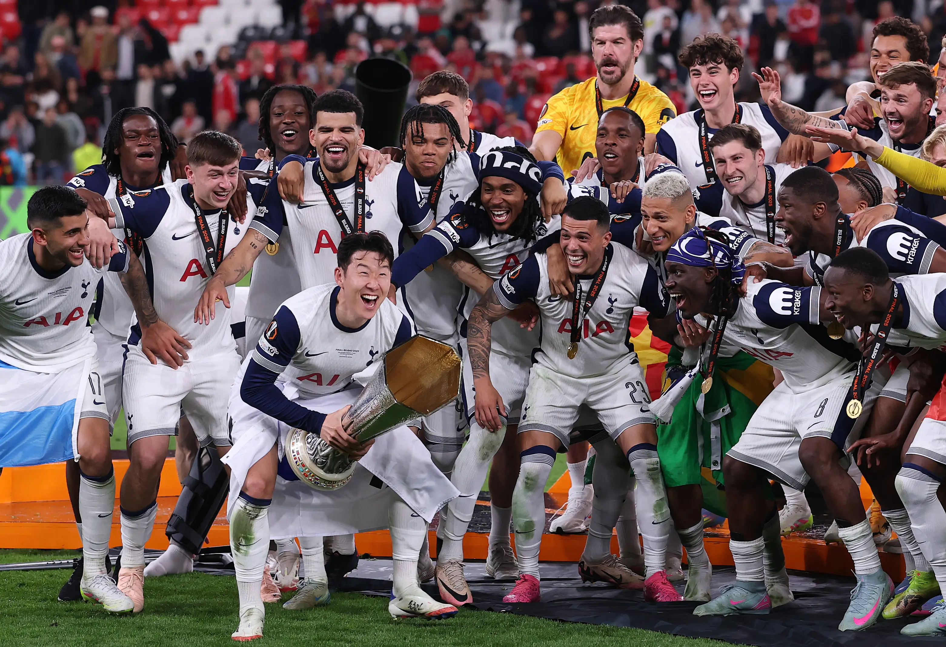 Tottenham celebrate winning the Europa League. Image: Getty 