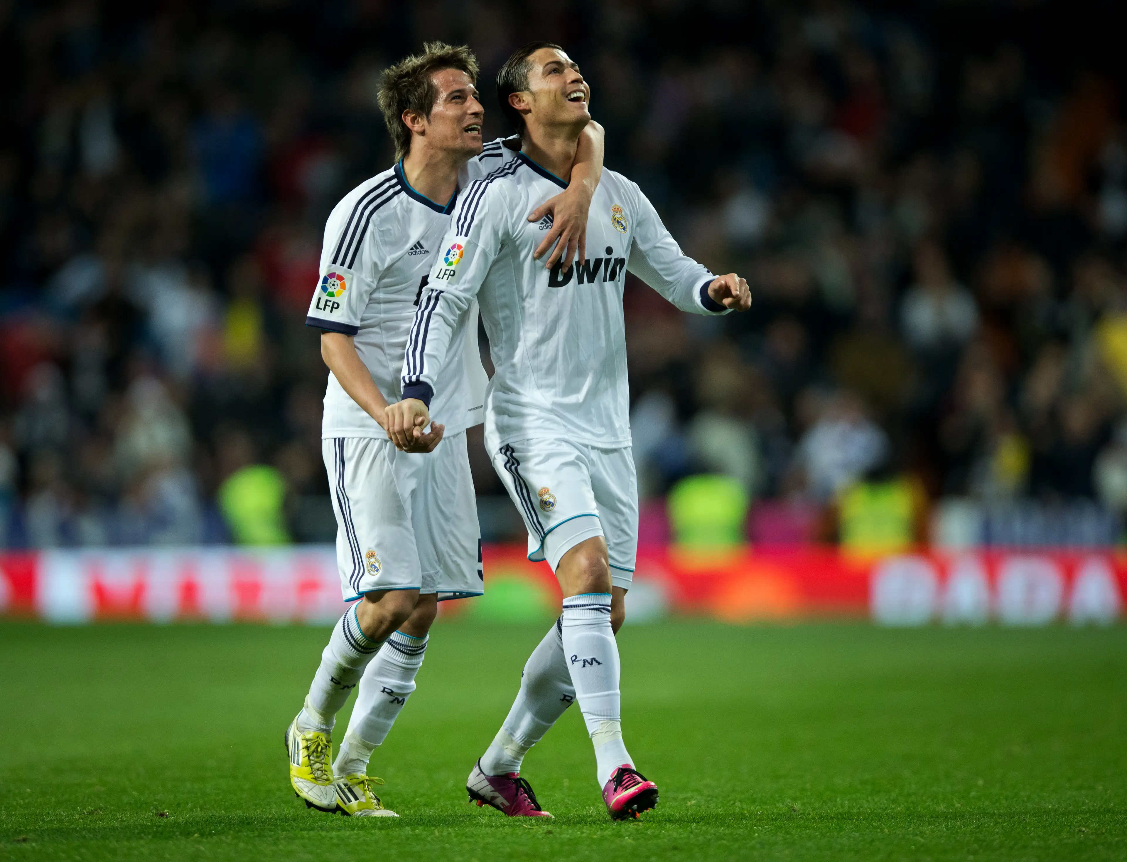Fabio Coentrao celebrates with Cristiano Ronaldo during their time together at Real Madrid. Image: Getty 