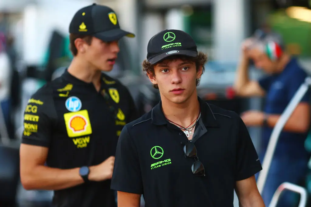 Mercedes junior driver Kimi Antonelli, who will step up to a race seat for 2025, pictured -