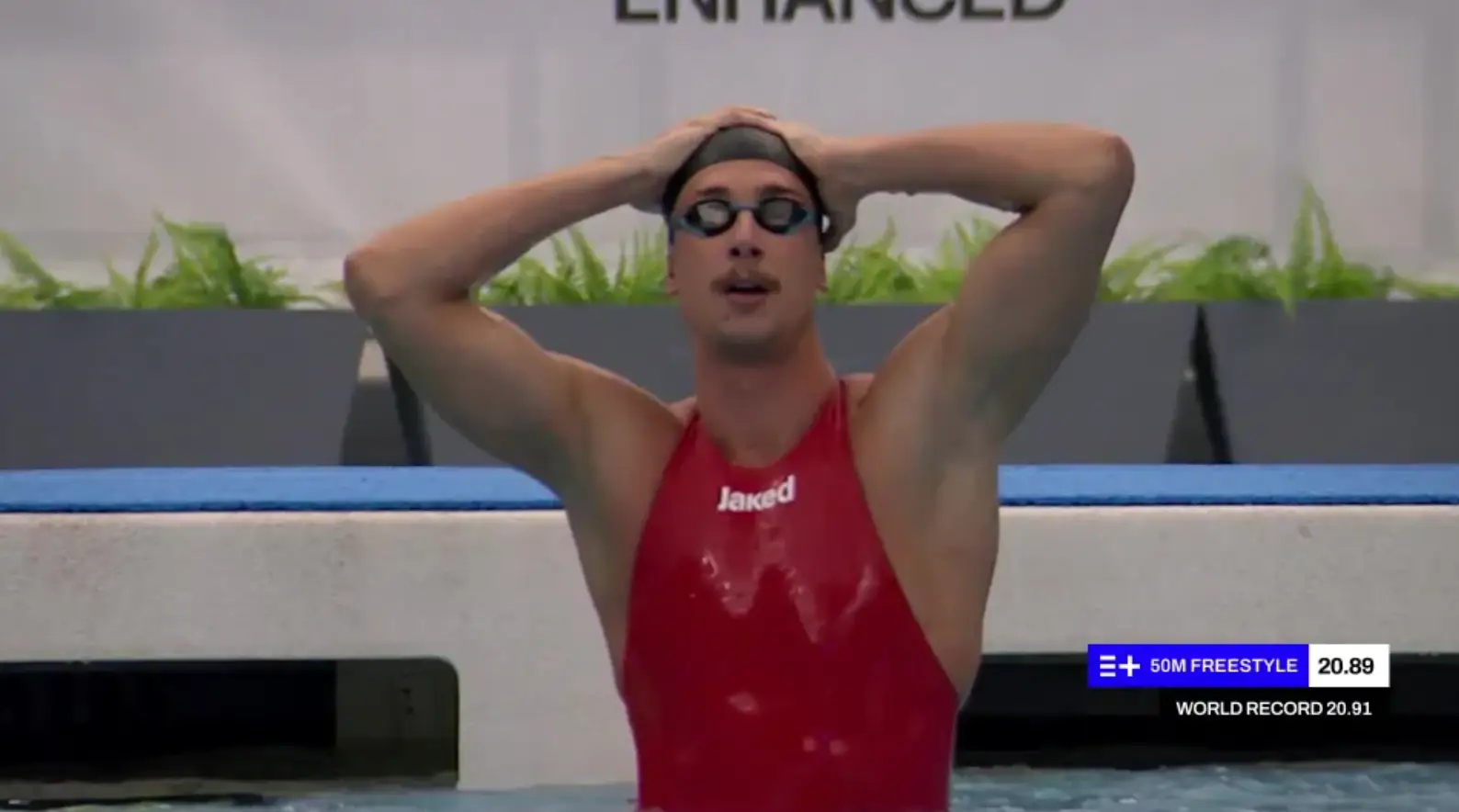 The Enhanced Games claim Kristian Gkolomeev has broken the 50m freestyle world record. Image: Enhanced Games