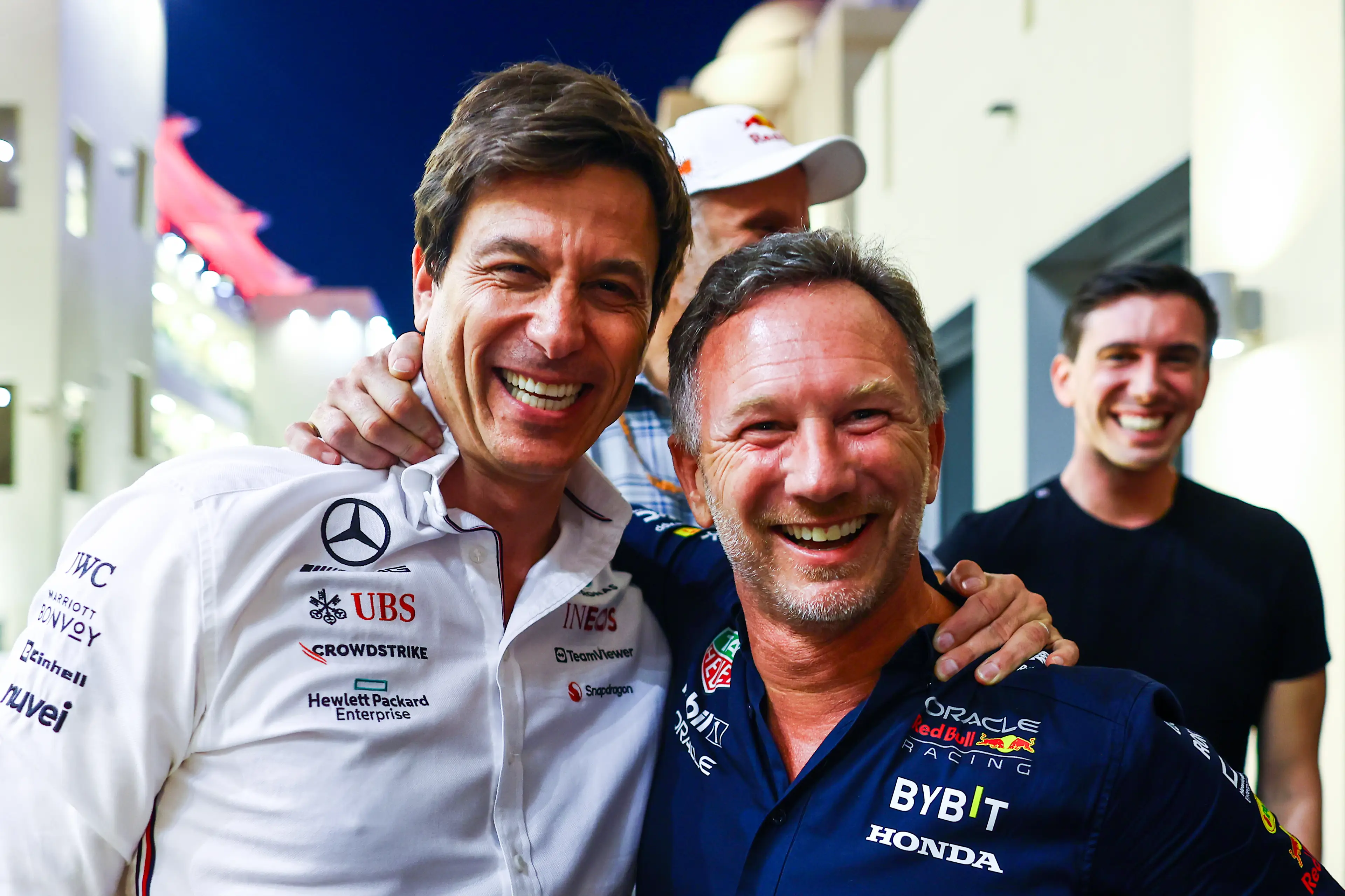 Toto Wolff joked about Christian Horner's potential return to F1. (Image: Mark Thompson / Staff via Getty)
