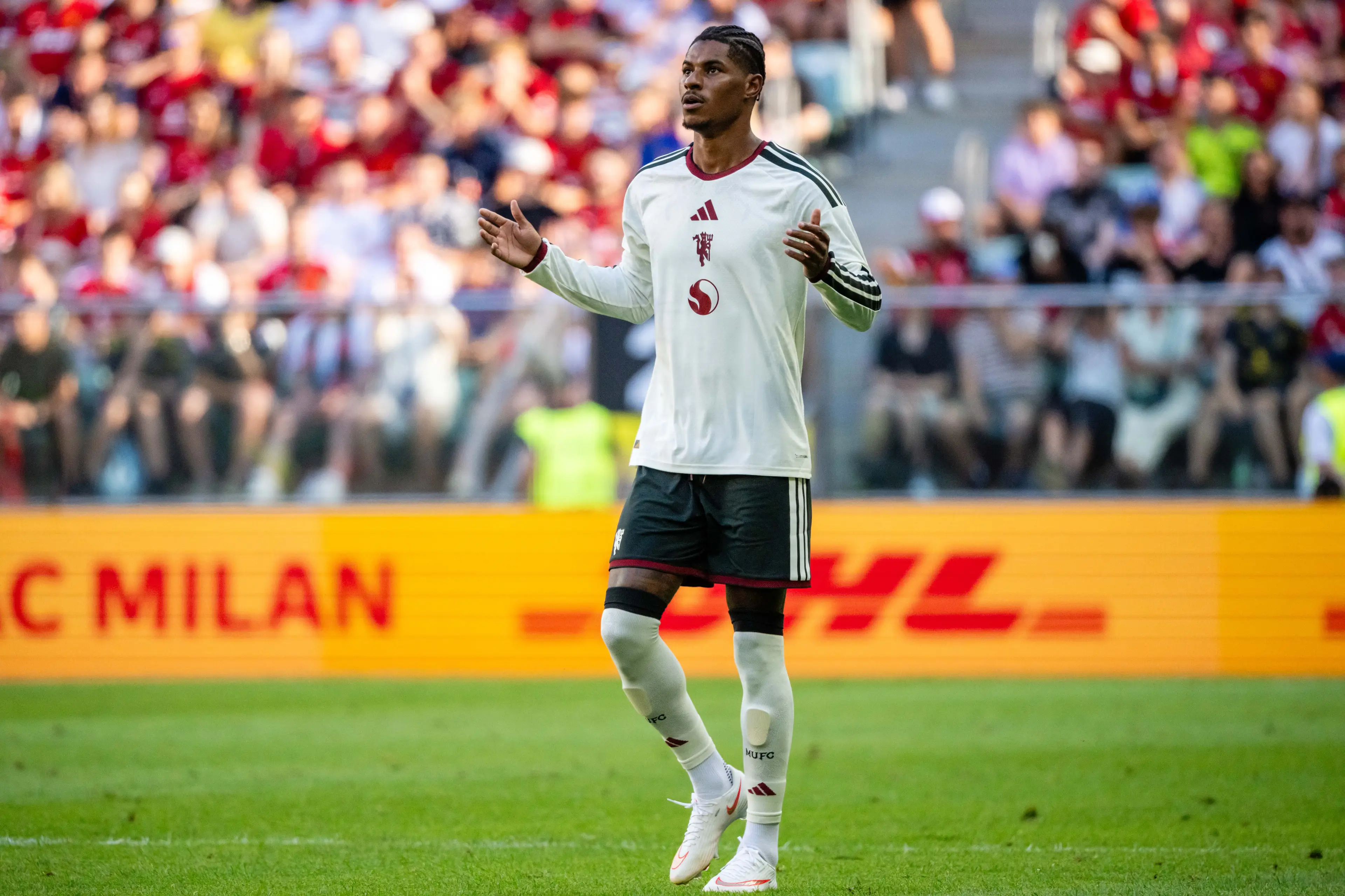 After 612 days, Rashford was back playing for United in their pre-season clash against AC Milan. Image credit: Getty