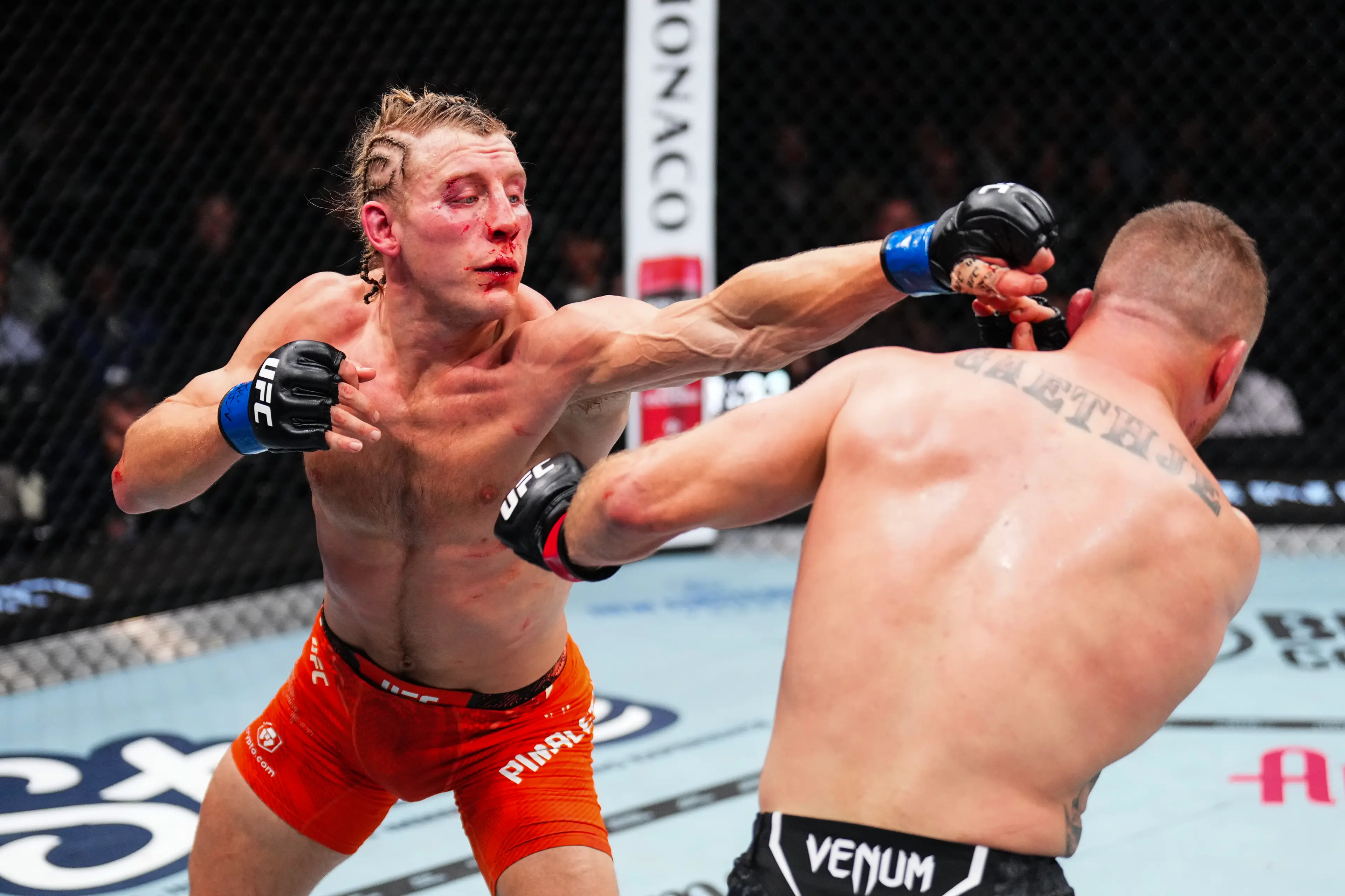 Paddy Pimblett during his title bout against Justin Gaethje at UFC 324. Image: Getty 