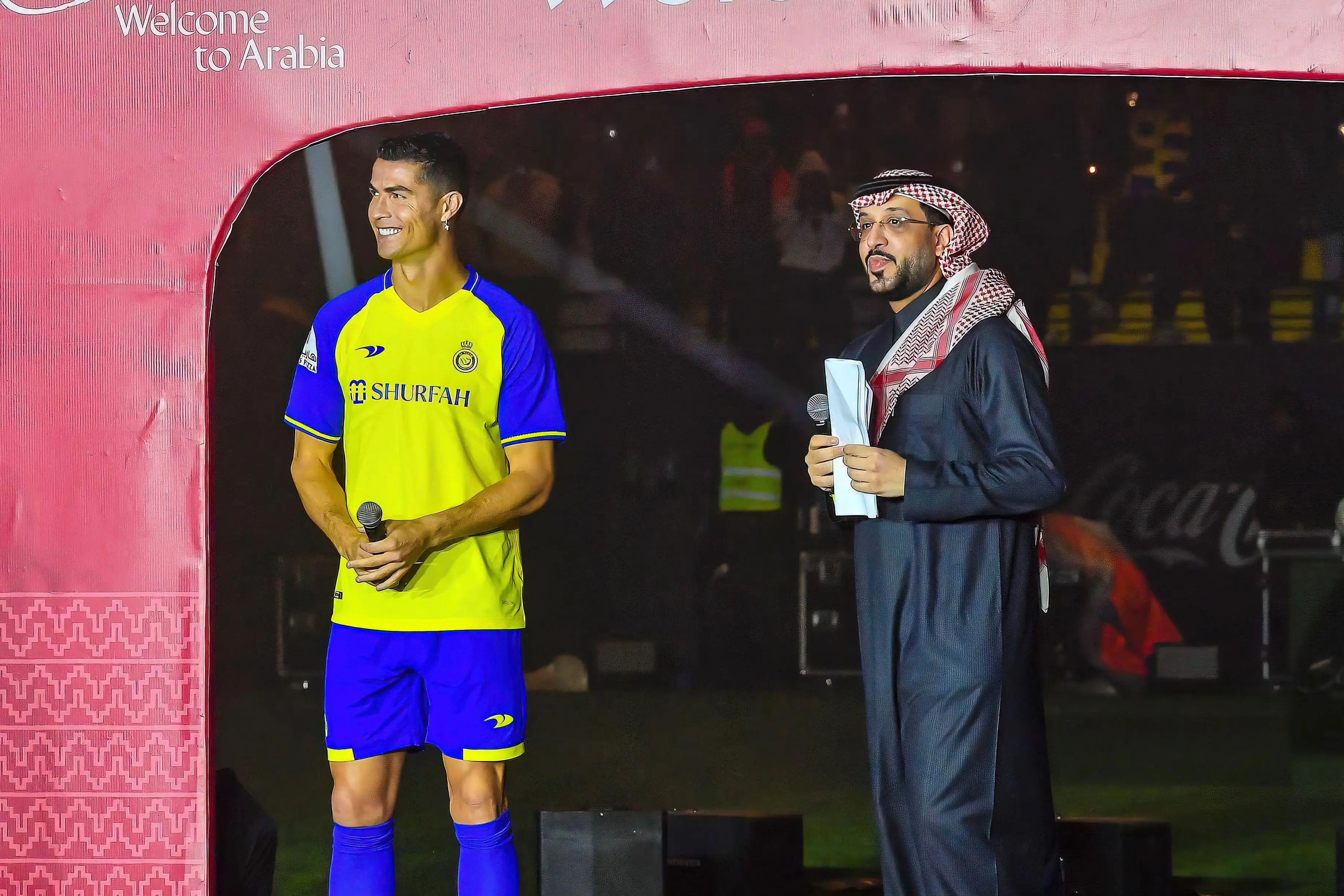 Cristiano Ronaldo presented at the Mrsool Park stadium. Image: Alamy 