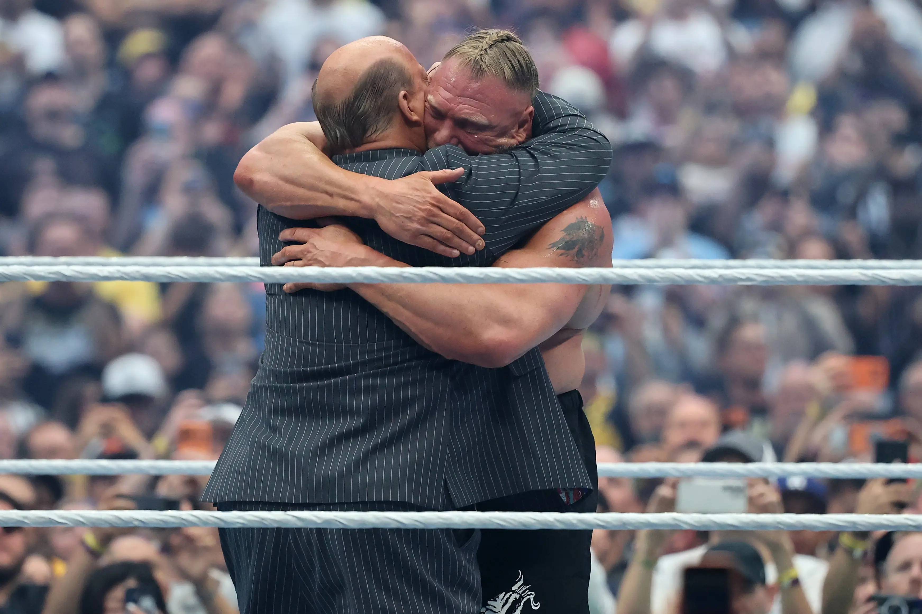Brock Lesnar was full of emotion after his final match. Image: Getty