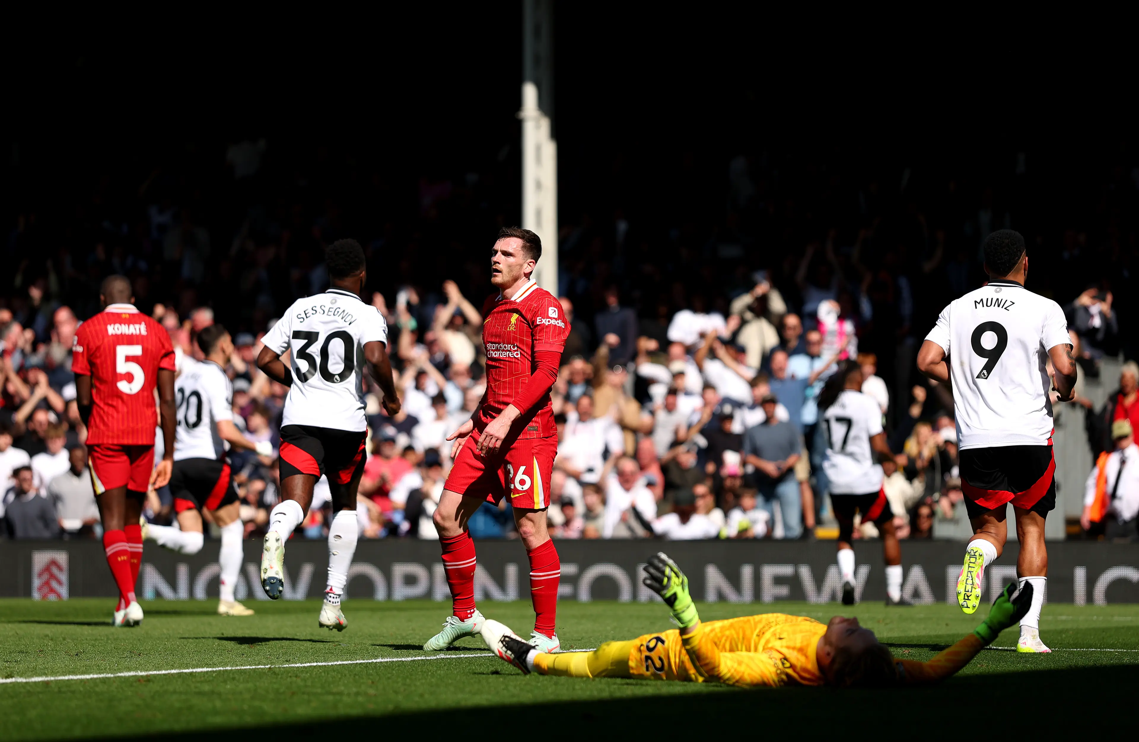 Andy Robertson cuts a dejected figure as Liverpool concede. Image: Getty 