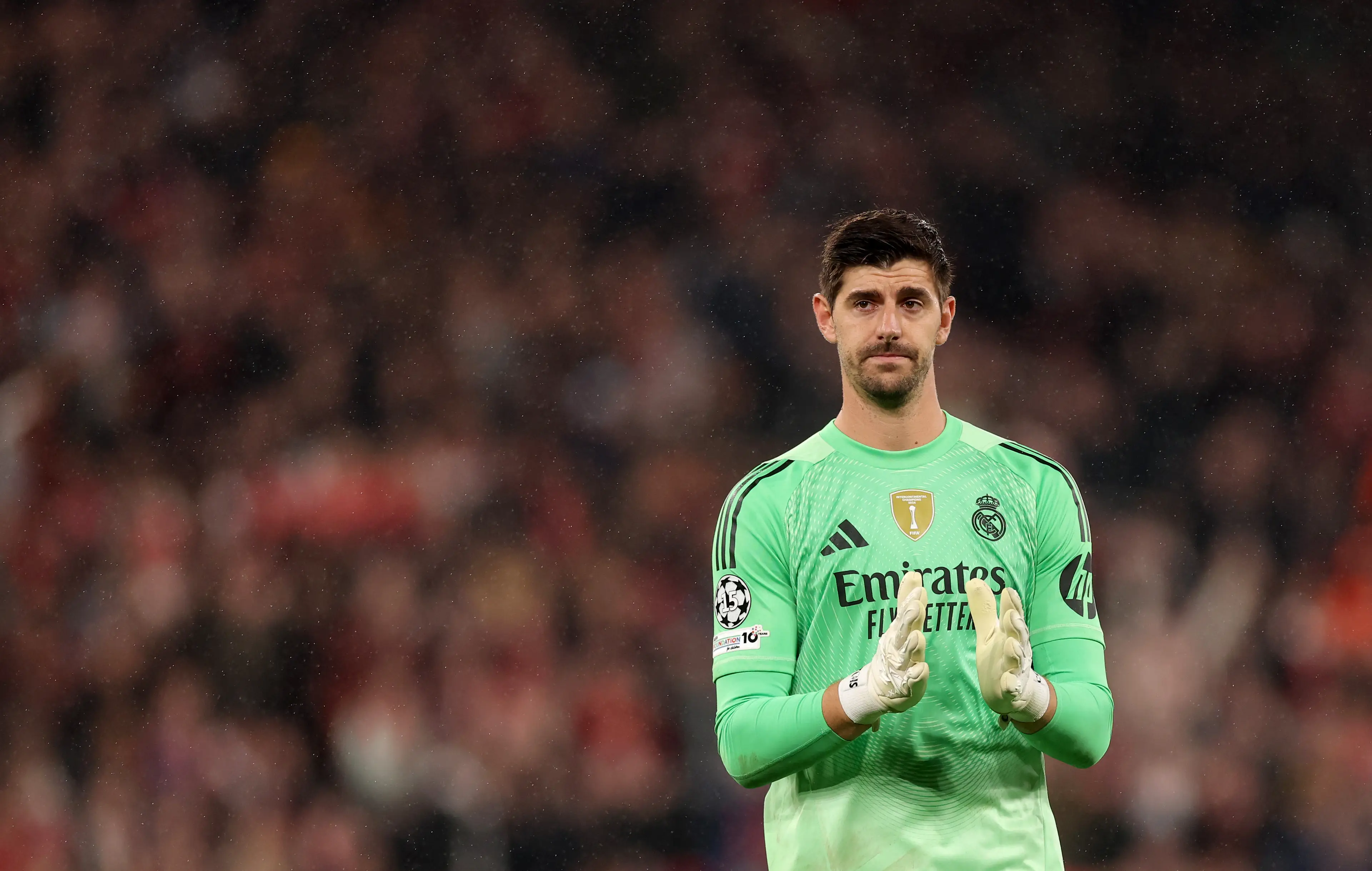 Thibaut Courtois made eight saves against Liverpool. Image: Getty
