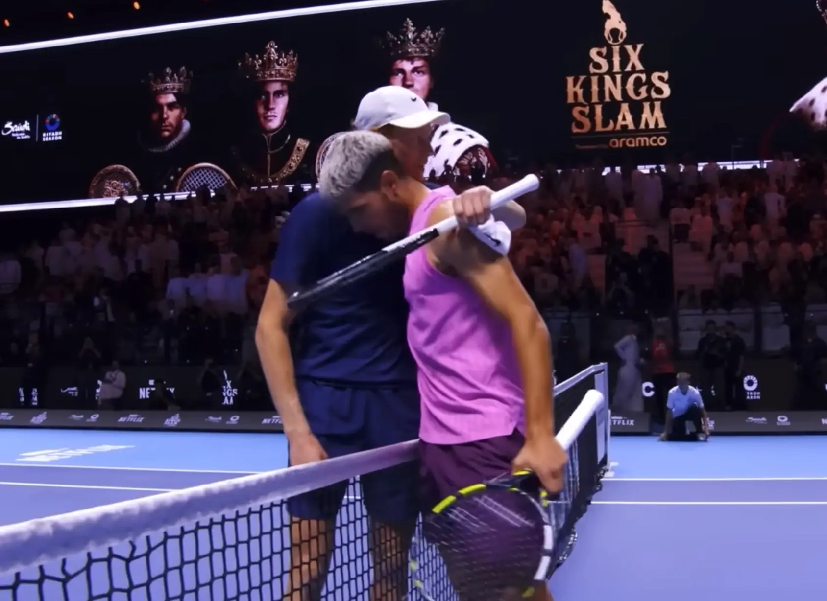 Jannik Sinner was victorious over Carlos Alcaraz. (Image: YouTube/Six Kings Slam)