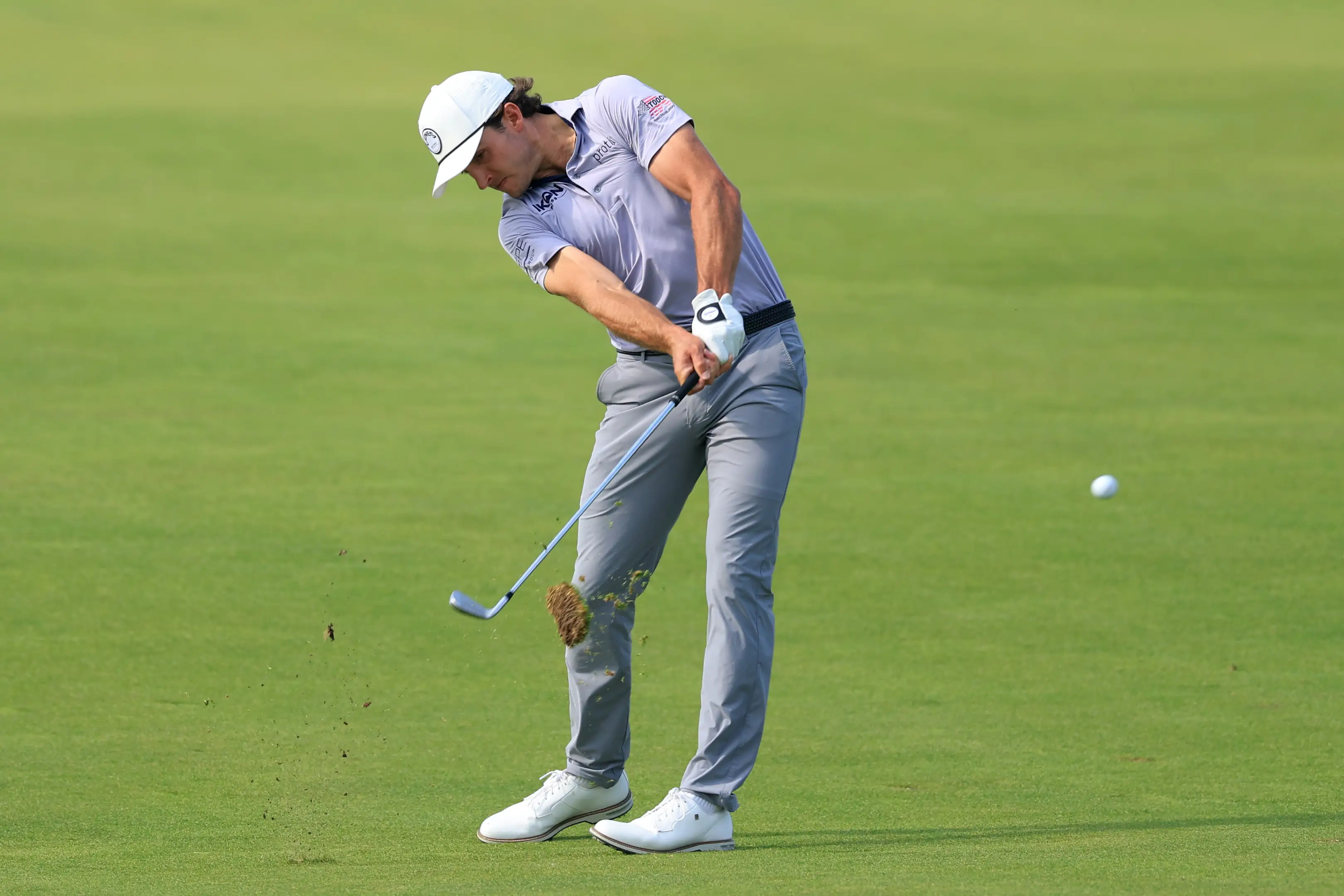Nicholas hits his second shot on the 18th hole during the first round of the 125th U.S. Open. Image credit: Getty