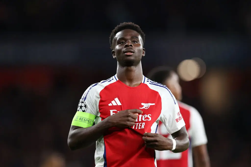 Bukayo Saka scored Arsenal's second goal in the Champions League on Sunday. (Image: Getty)