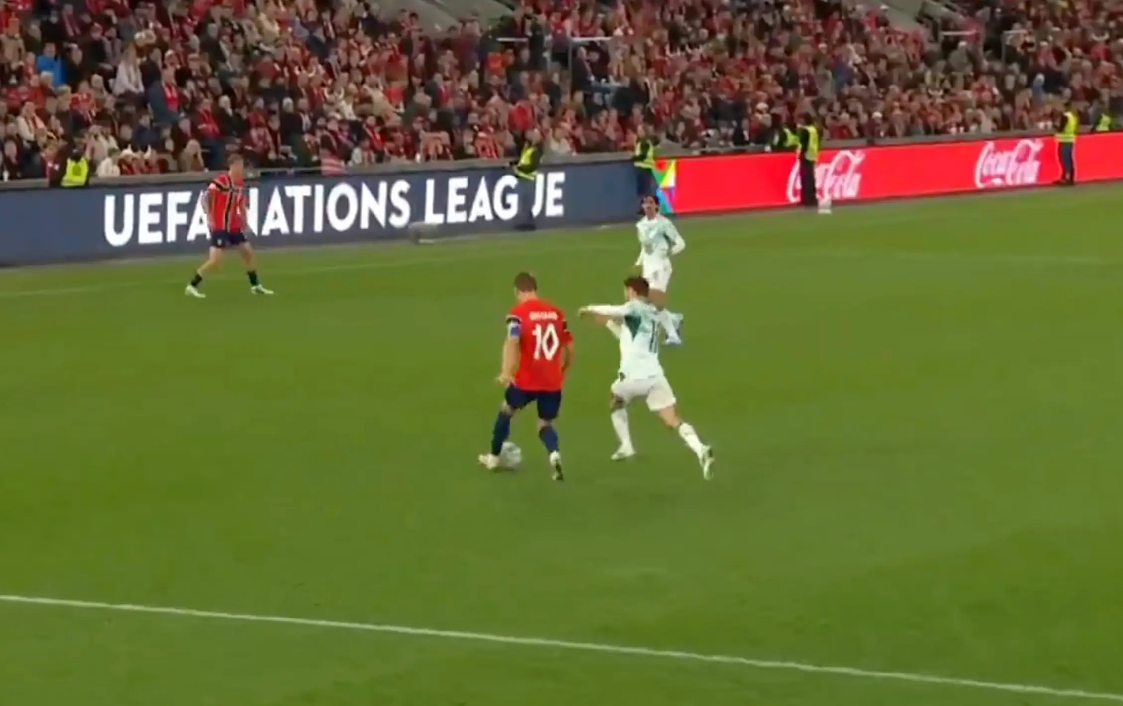 Odegaard was furious after the late challenge from Silva. Image credit: TV 2
