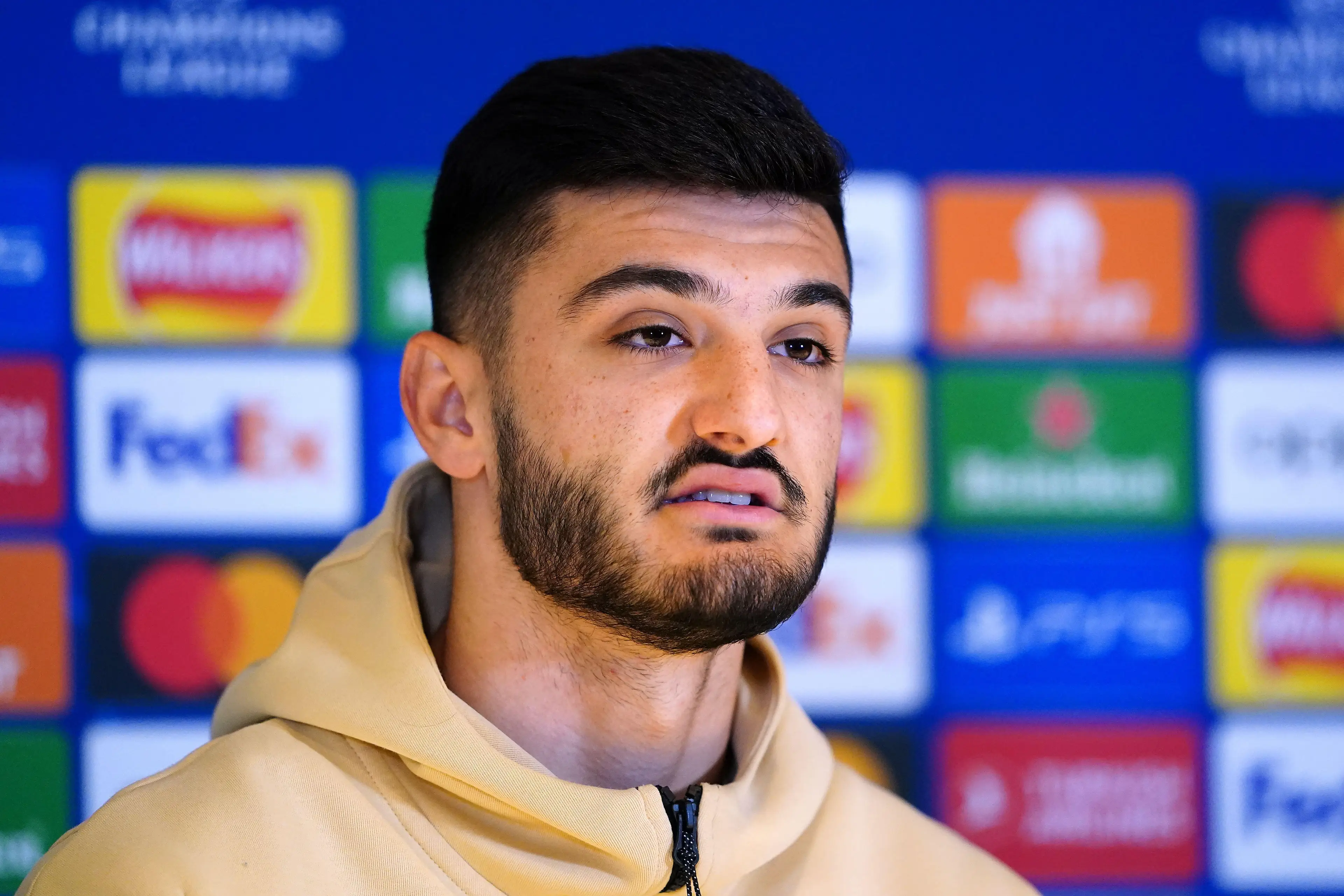 Broja during a press conference. (Image