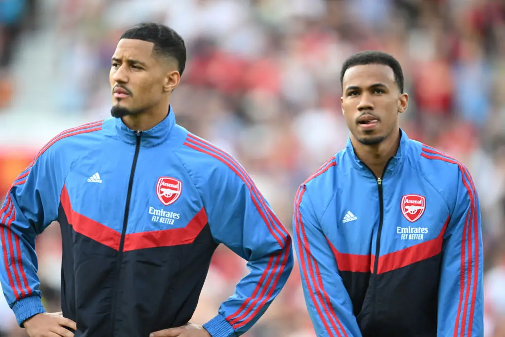 Arsenal stars William Saliba and Gabriel Magalhaes pictured (