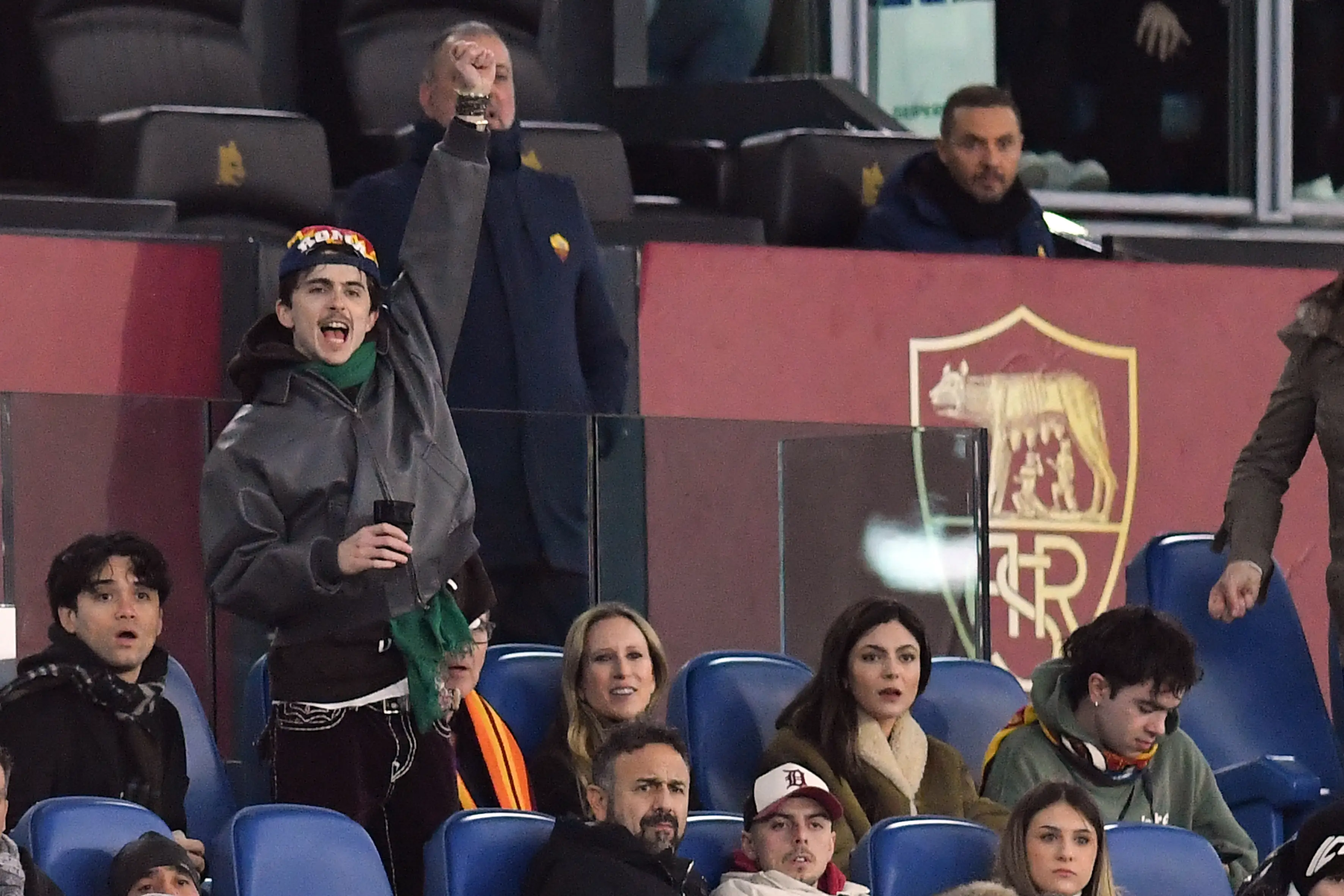 Timothee Chalamet is big football fan. Here he is attending a game between Roma and Genoa. Image credit: Getty