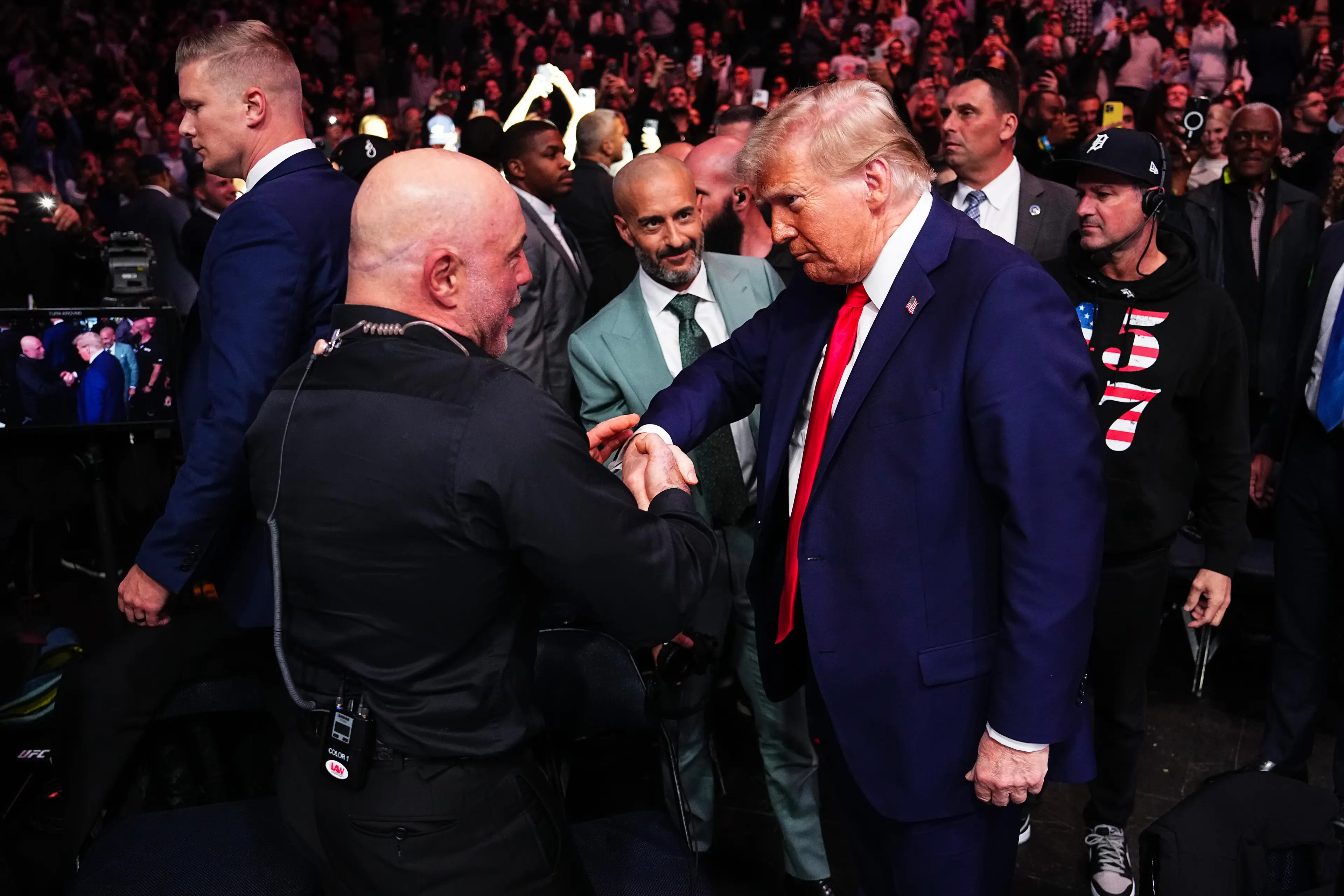 Joe Rogan and Donald Trump. (Image: Getty)