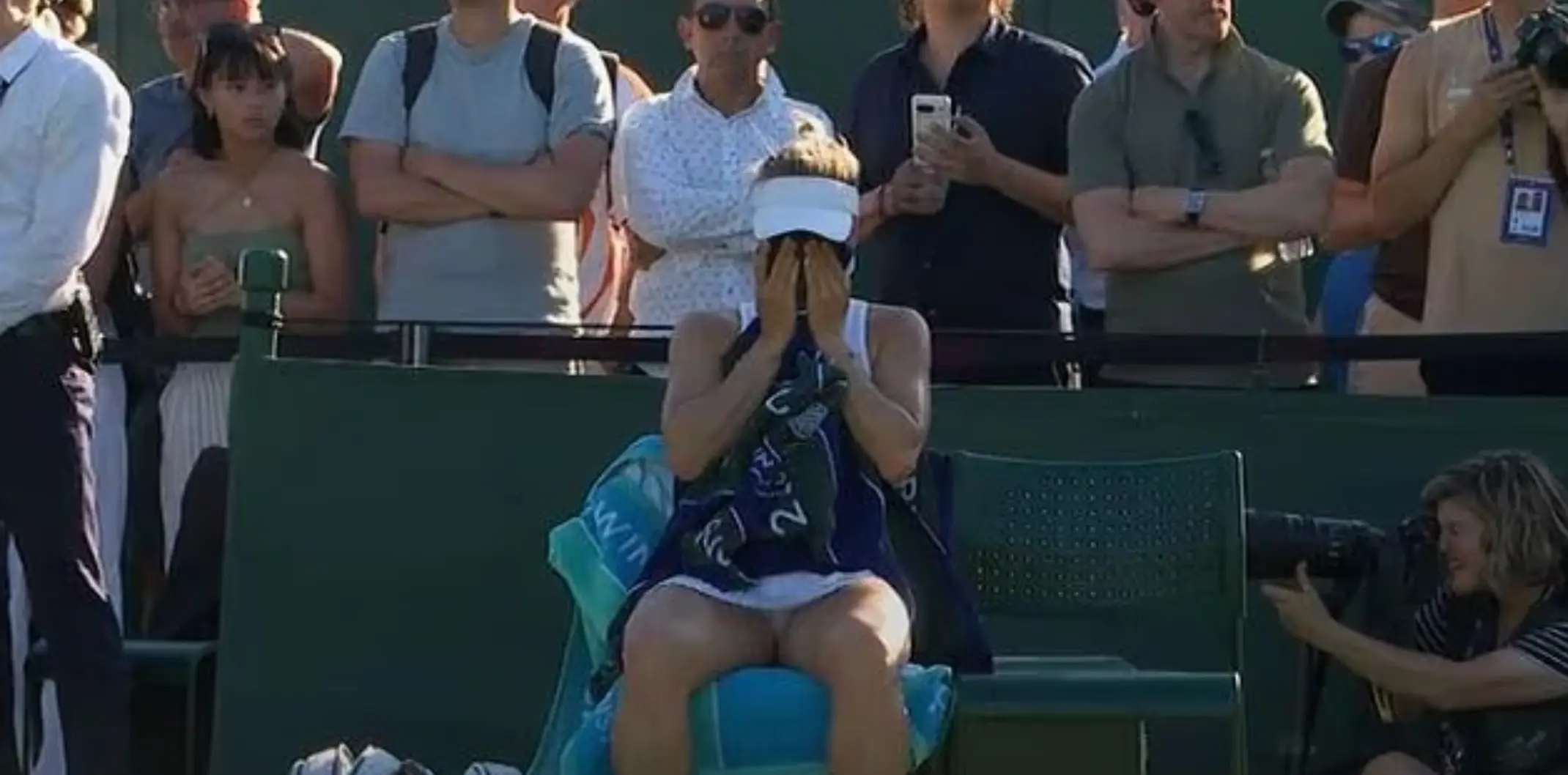 Yulia Putintseva was reduced to tears during her match at Wimbledon. Image: BBC