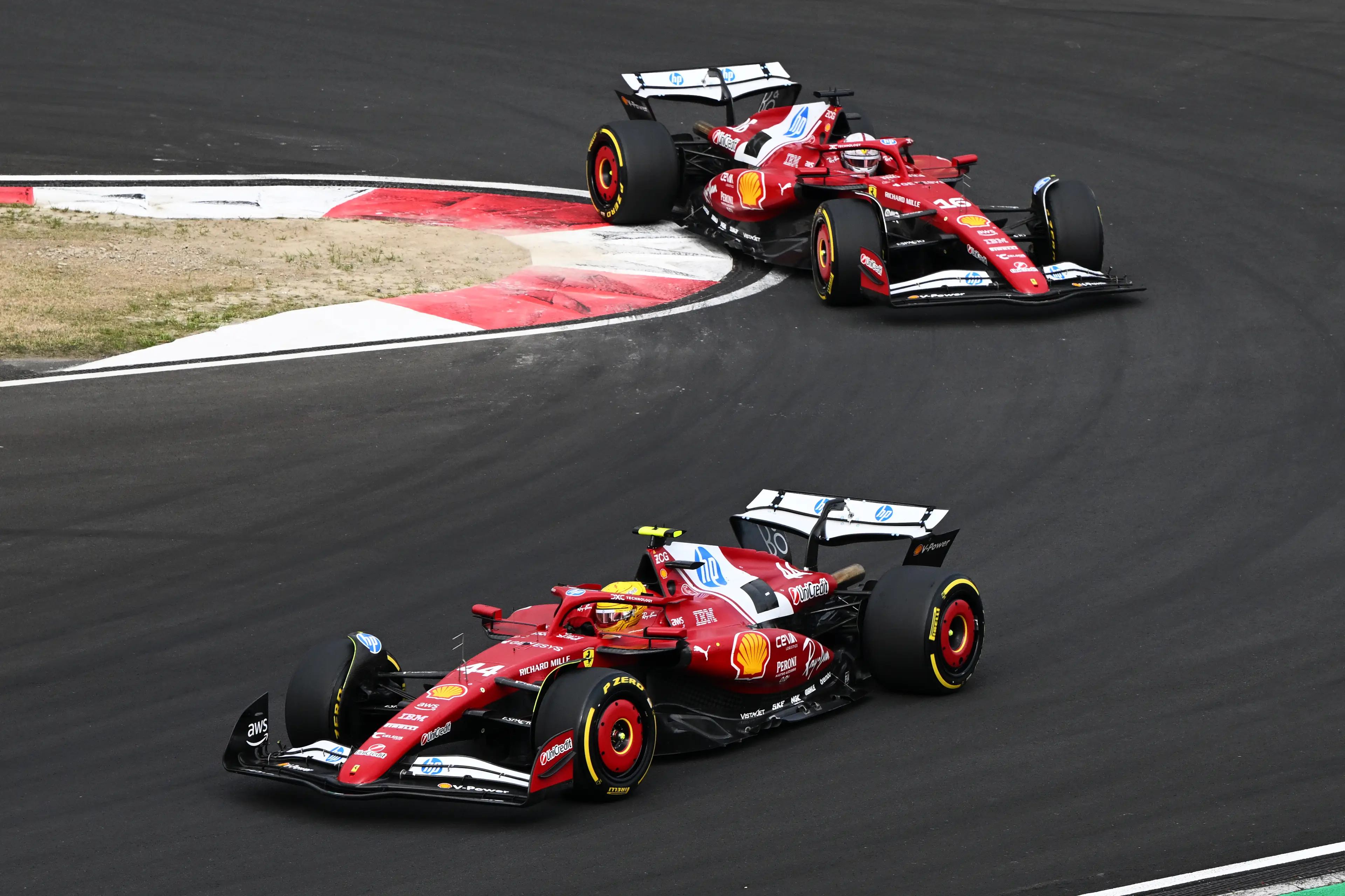 Lewis Hamilton and Charles Leclerc during the China GP- Getty