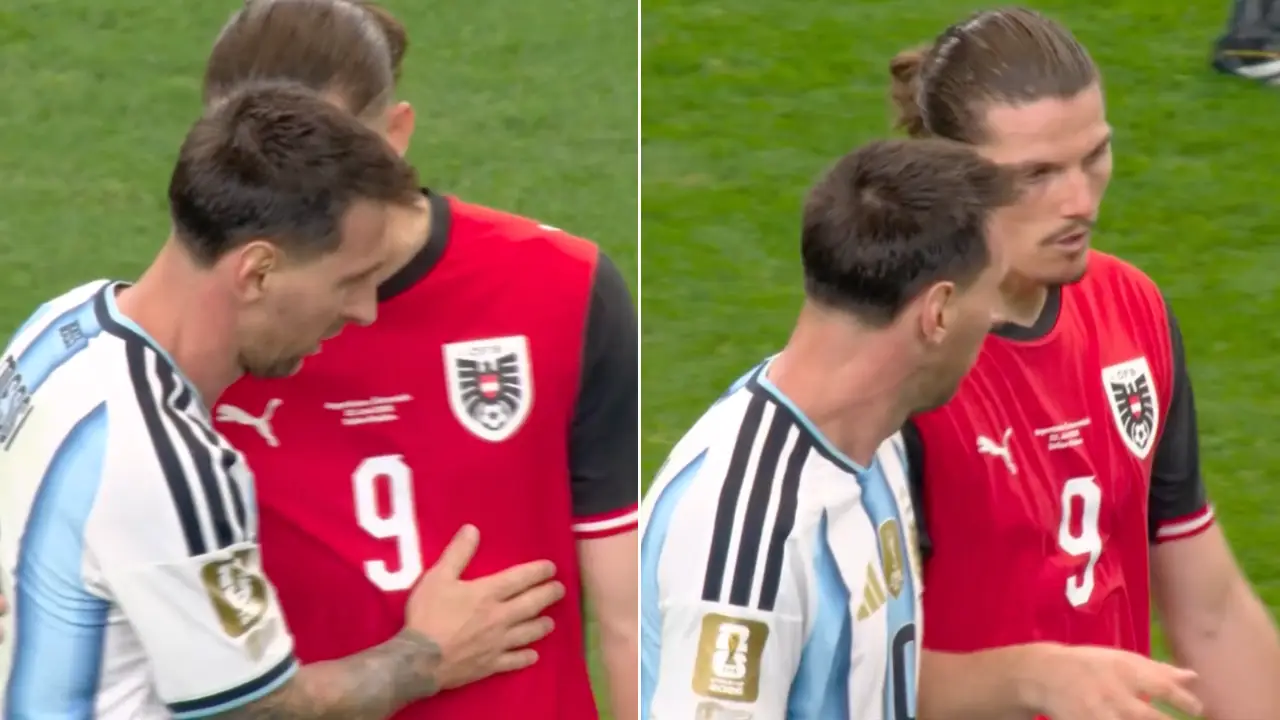Marcel Sabitzer approached Messi immediately after Argentina's 2-0 win over Austria (Image: BBC)
