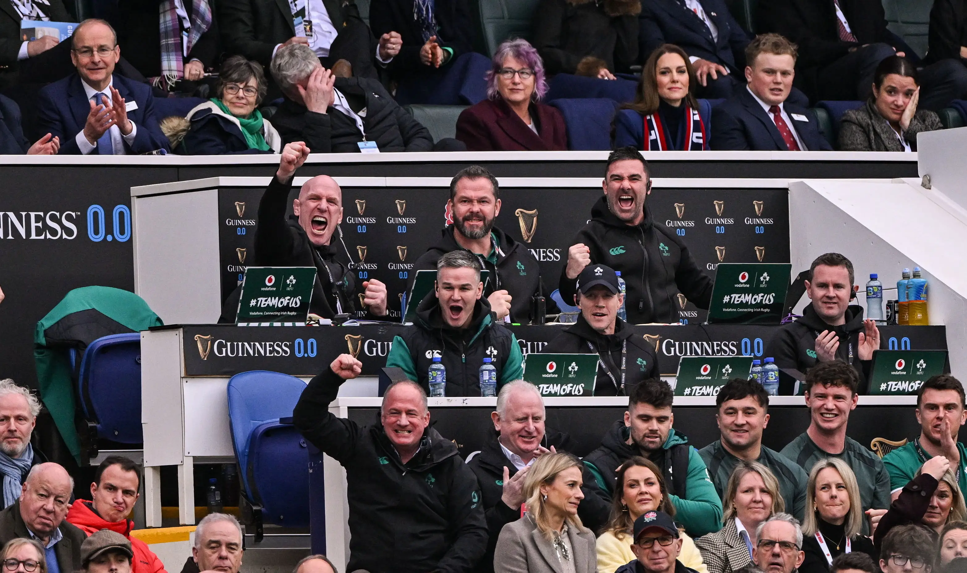 Members of the Ireland backroom staff, including, from left, forwards coach Paul O'Connell, IRFU performance director David Humphreys, assistant coach Jonathan Sexton, head coach Andy Farrell, assistant coach Simon Easterby (Getty Images)