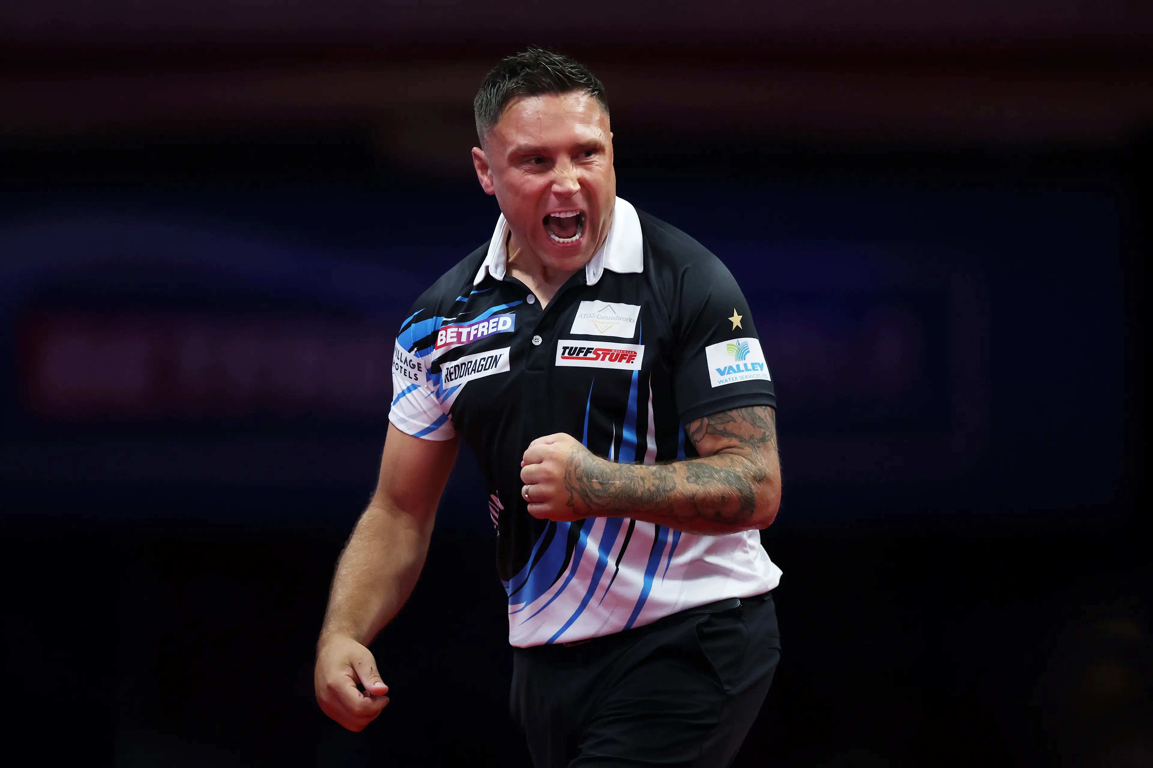 Gerwyn Price celebrating at the Winter Gardens (credit: getty)
