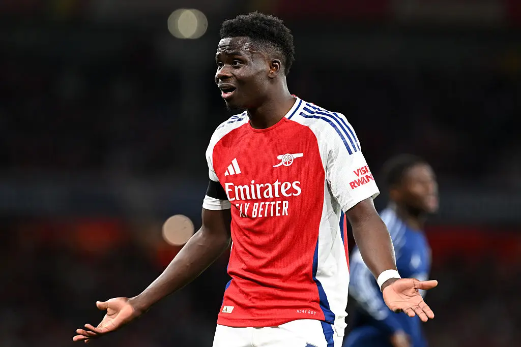Bukayo Saka disappointed in the first leg of Arsenal's Champions League clash with PSG. (Image: Getty)