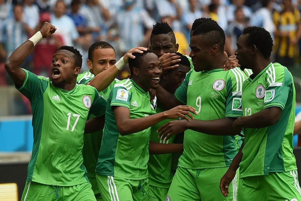 Nigeria players celebrate at the 2014 World Cup - Getty