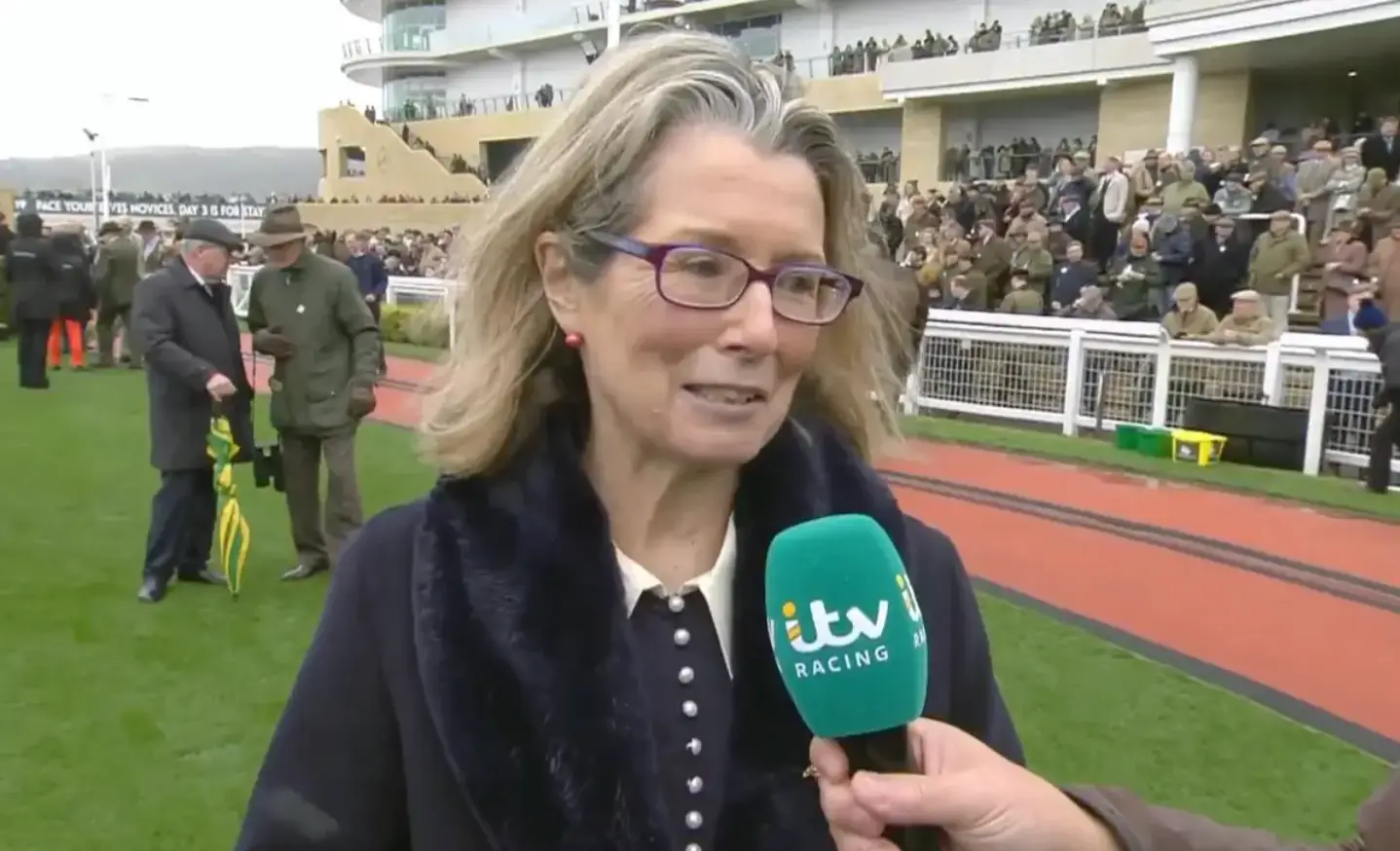 Sue Bellamy during her viral ITV interview at Cheltenham (ITV)