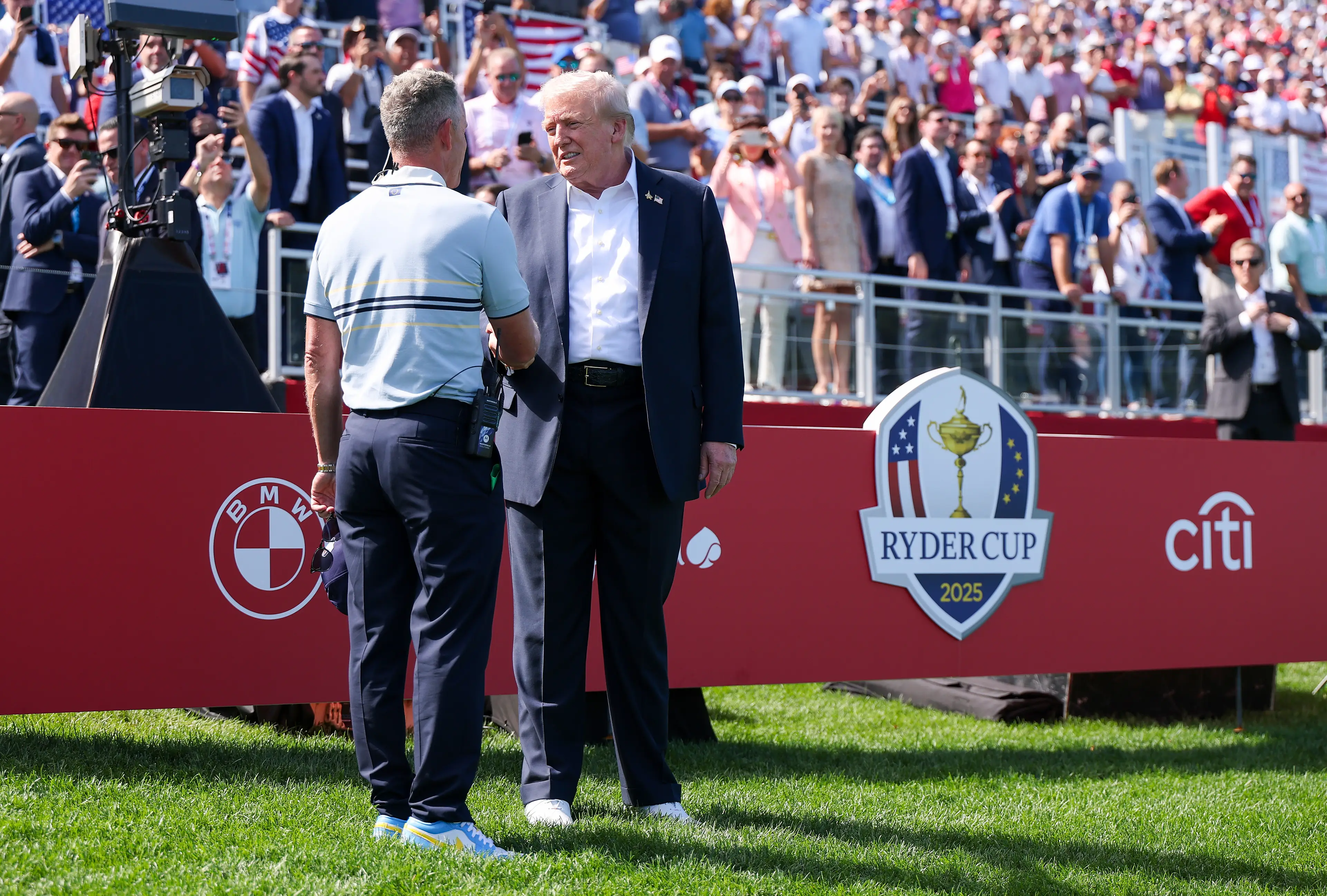 Luke Donald and US President Donald Trump at the 2025 Ryder Cup. (Image: Getty)