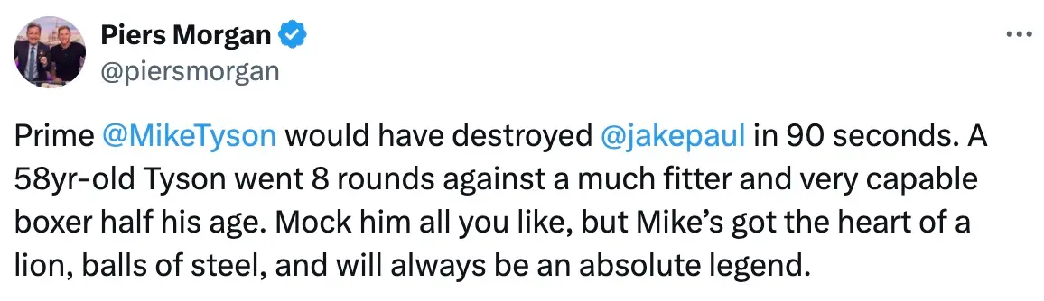 Morgan's thoughts on Paul's victory over Tyson (Image: X/Piers Morgan)