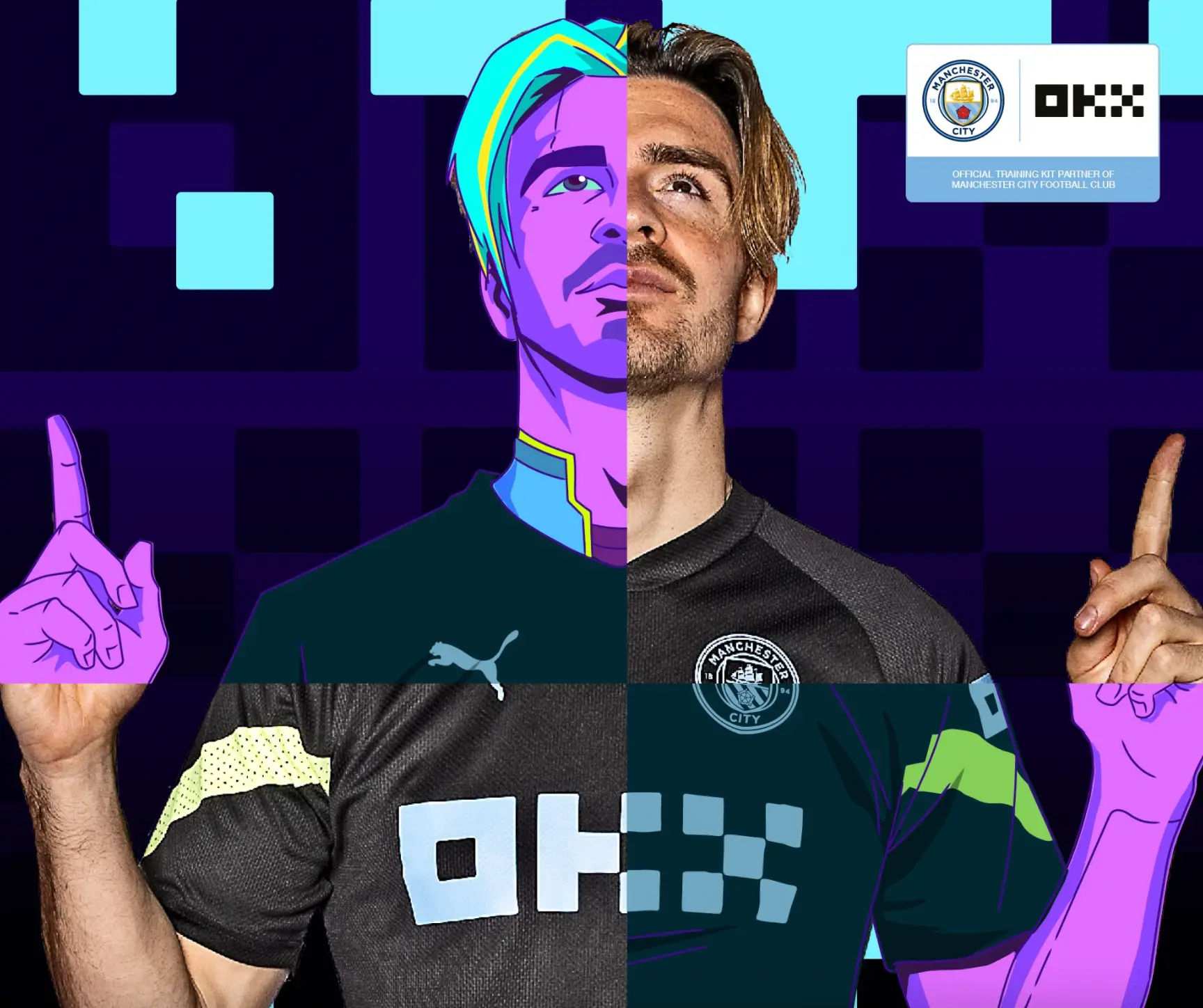 Jack Grealish in OKX branded Manchester City training wear. ManCity.com