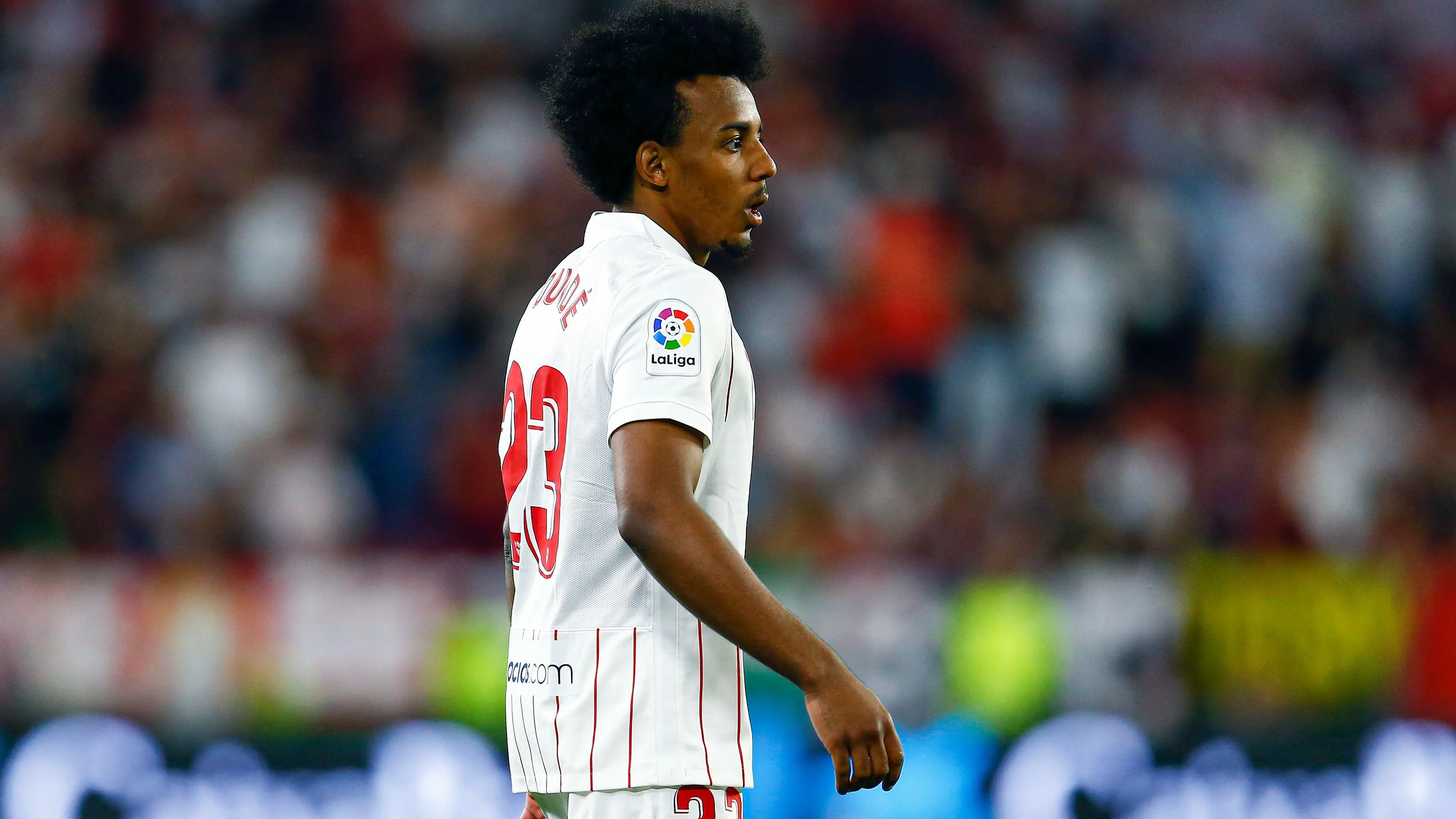 Jules Kounde of Sevilla FC during the La Liga match between Sevilla FC and RCD Mallorca. (Alamy)