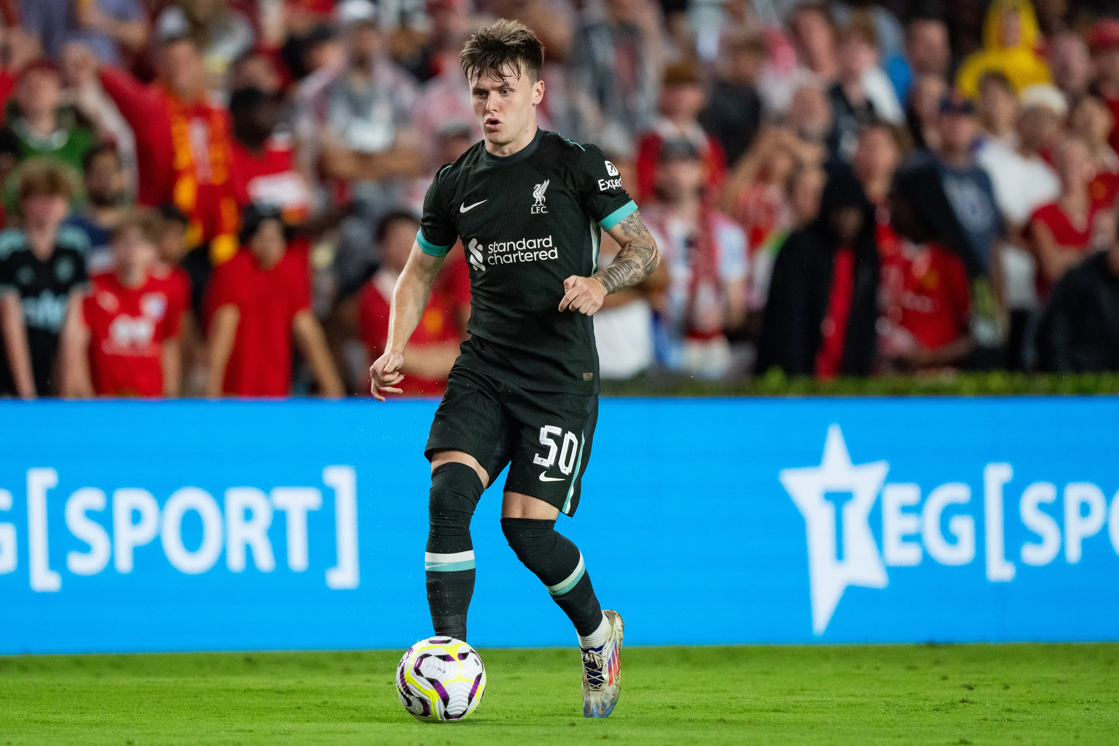 Ben Doak in pre-season action for Liverpool. Image: Getty 