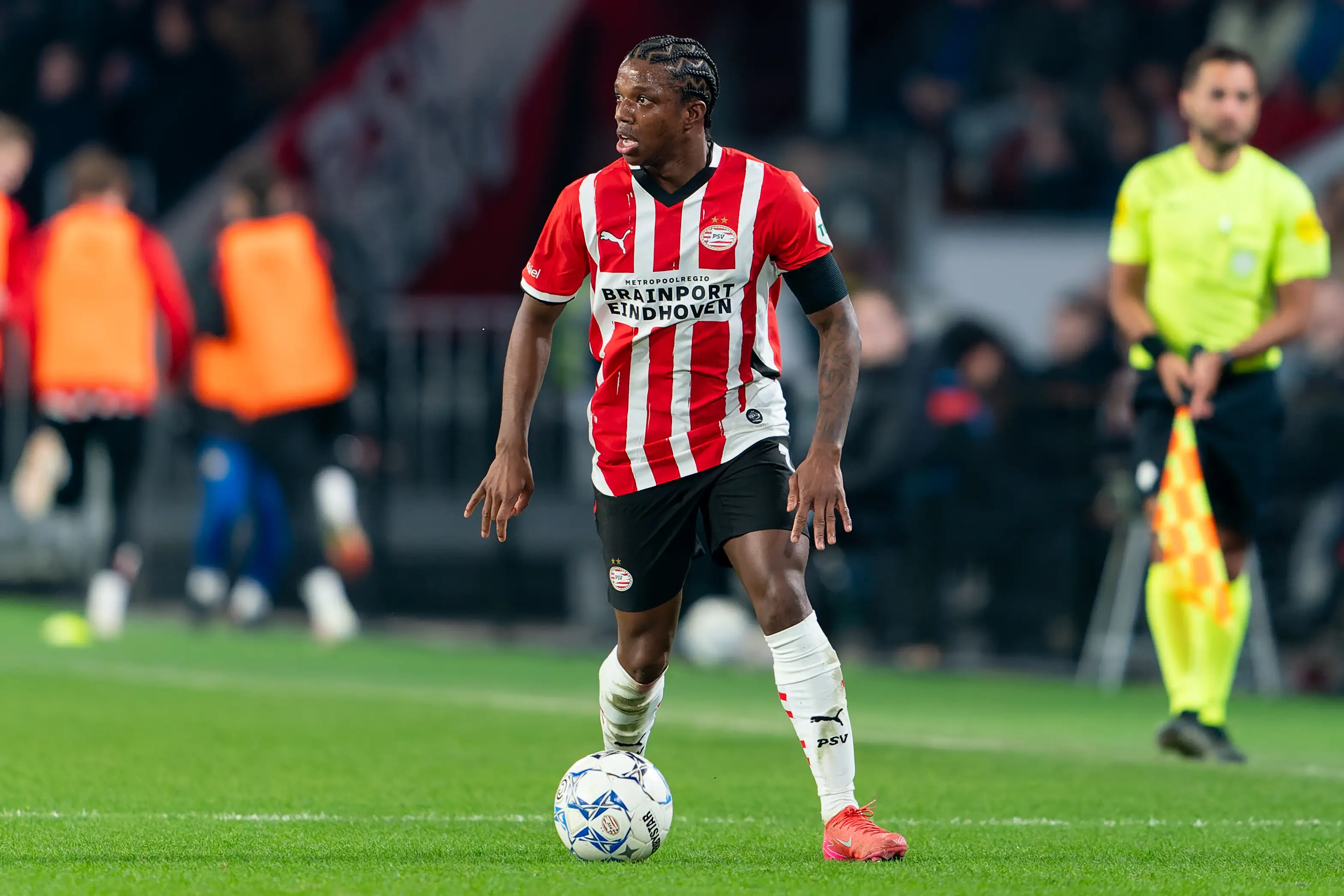 Tyrell Malacia in action for PSV. Image: Getty 