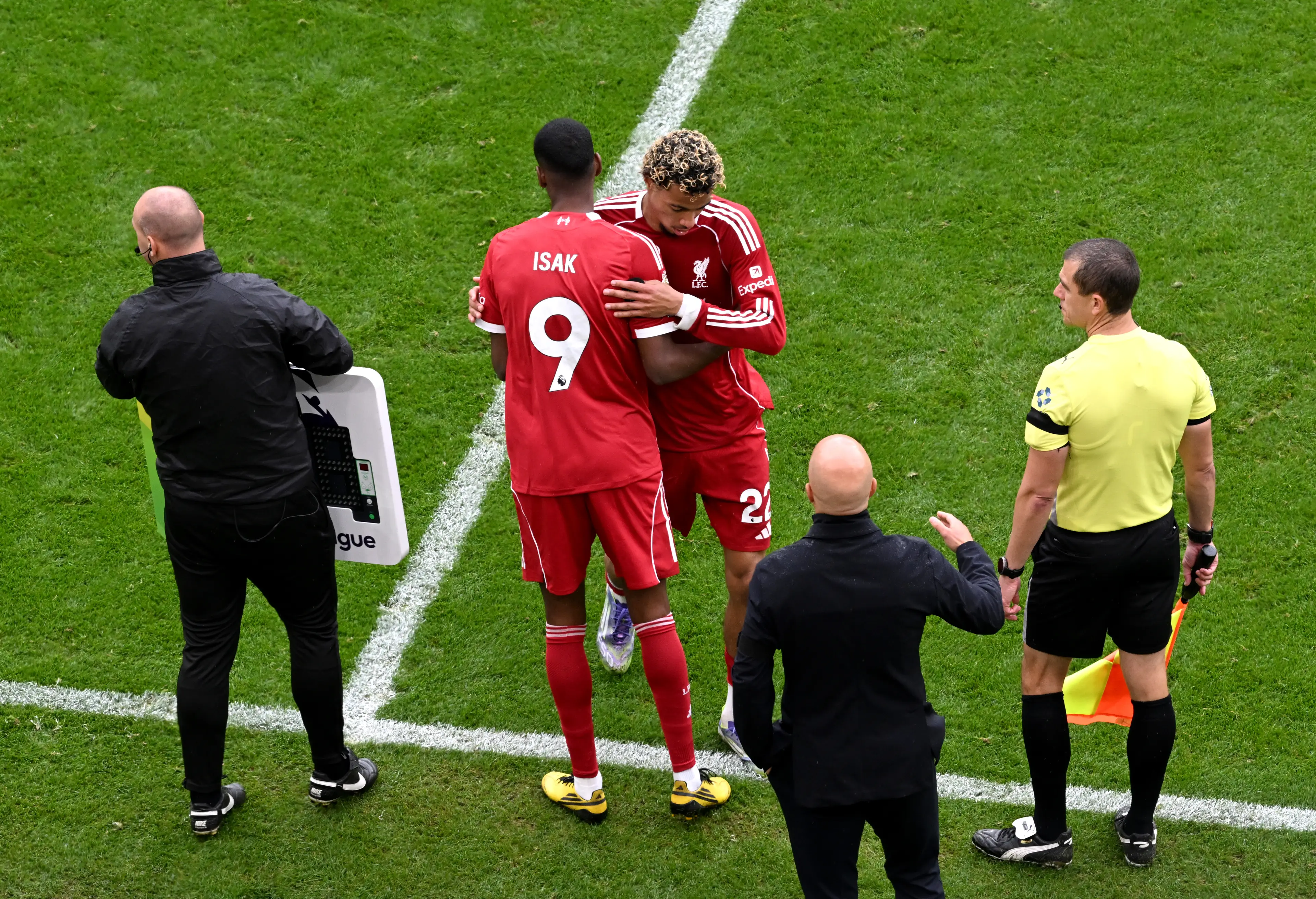 Hugo Ekitike was replaced by Alexander Isak in the second-half. Image: Getty 
