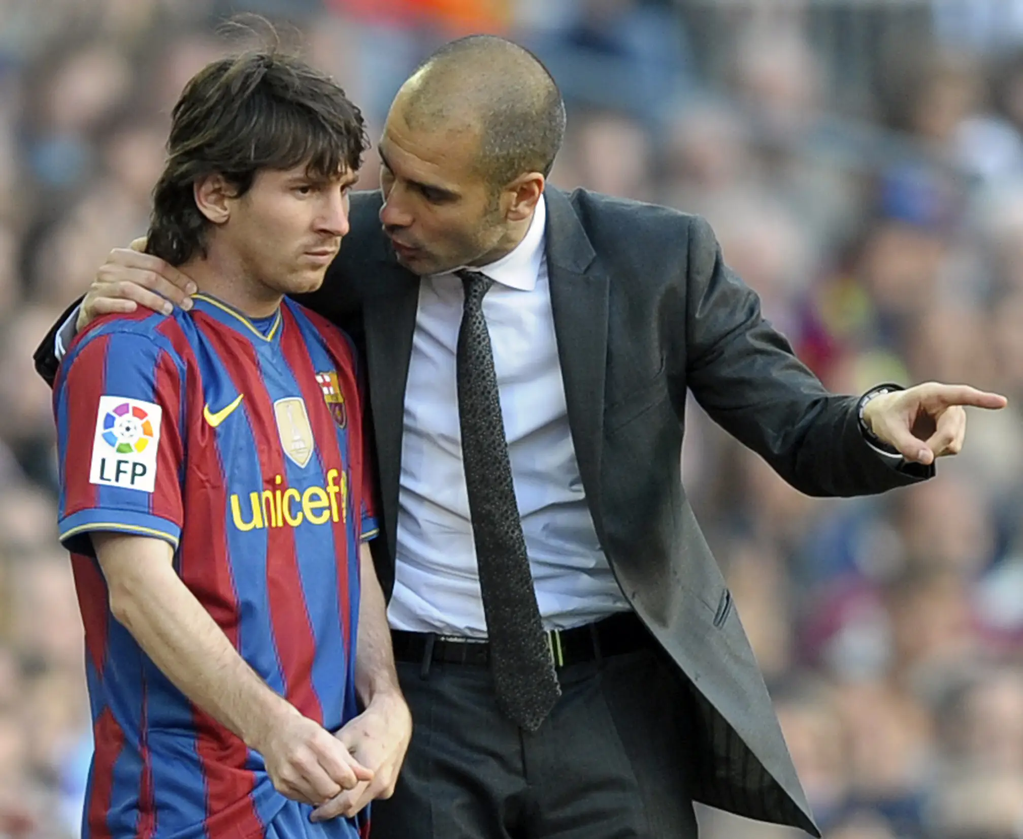 Lionel Messi and Pep Guardiola enjoyed a legendary spell together at Barcelona. Image: Getty