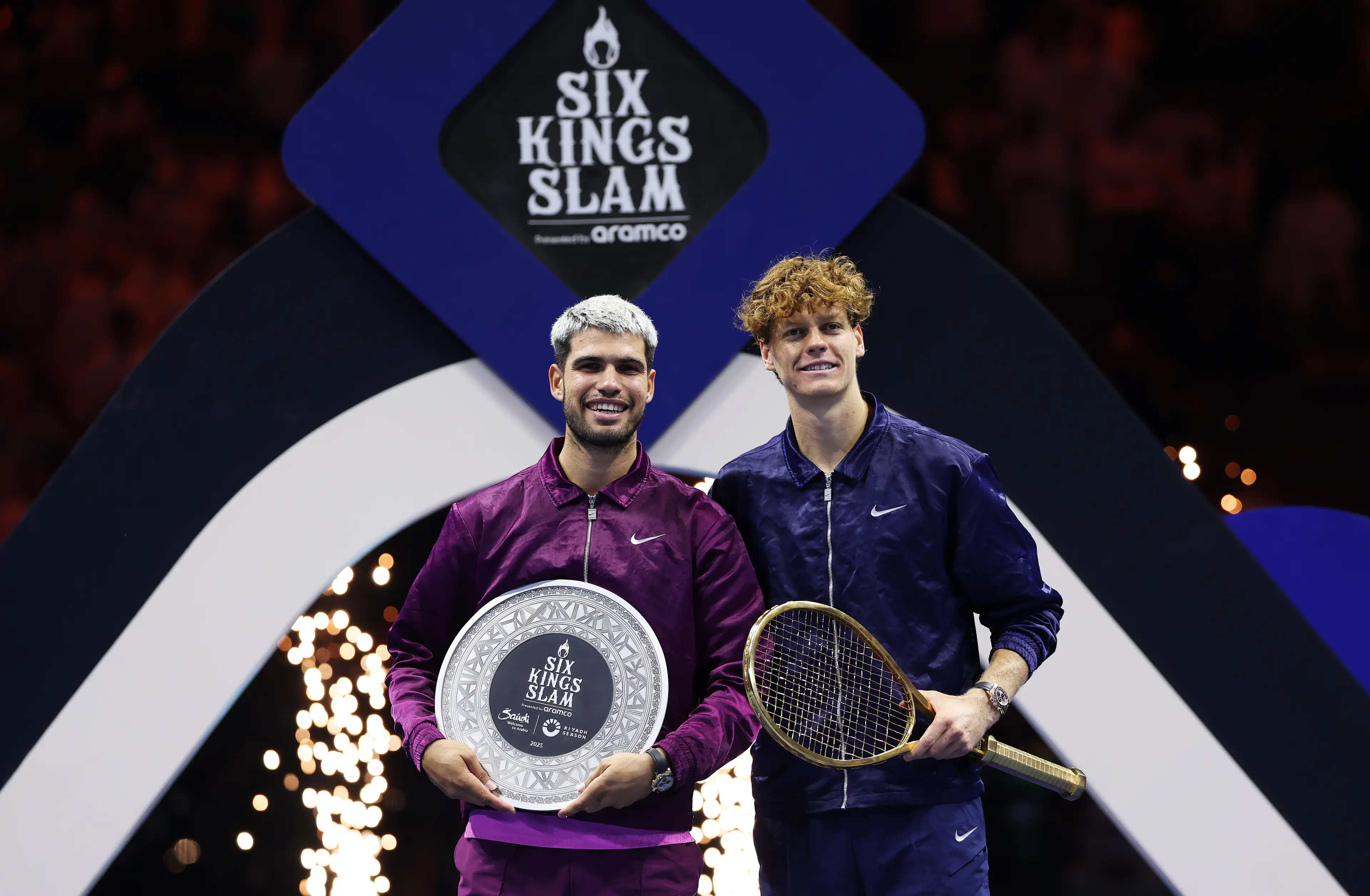 Jannik Sinner beat Carlos Alcaraz in the Six Kings Slam in Saudi Arabia. (Image: Getty)
