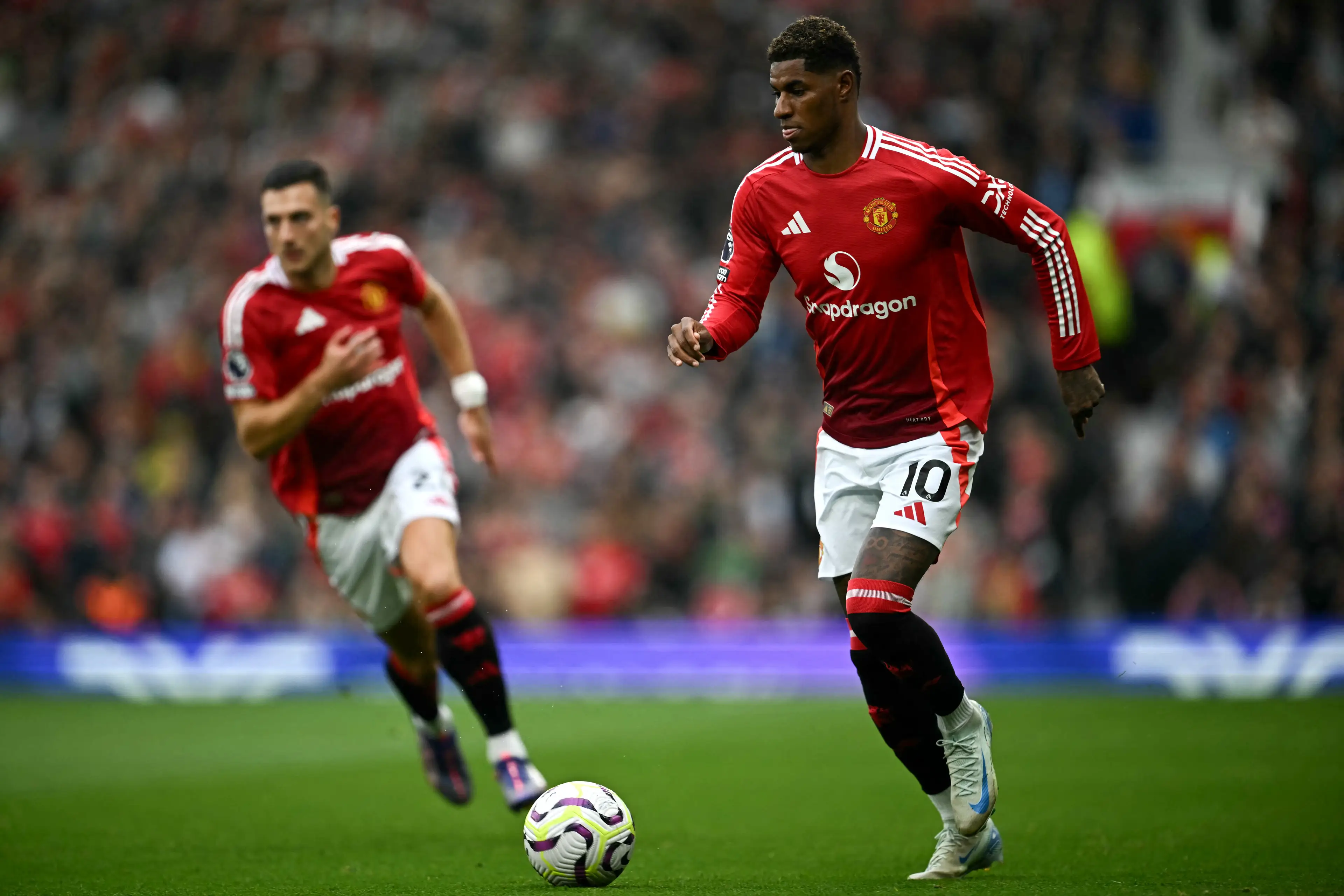 Marcus Rashford in action for Manchester United against Liverpool. Image: Getty