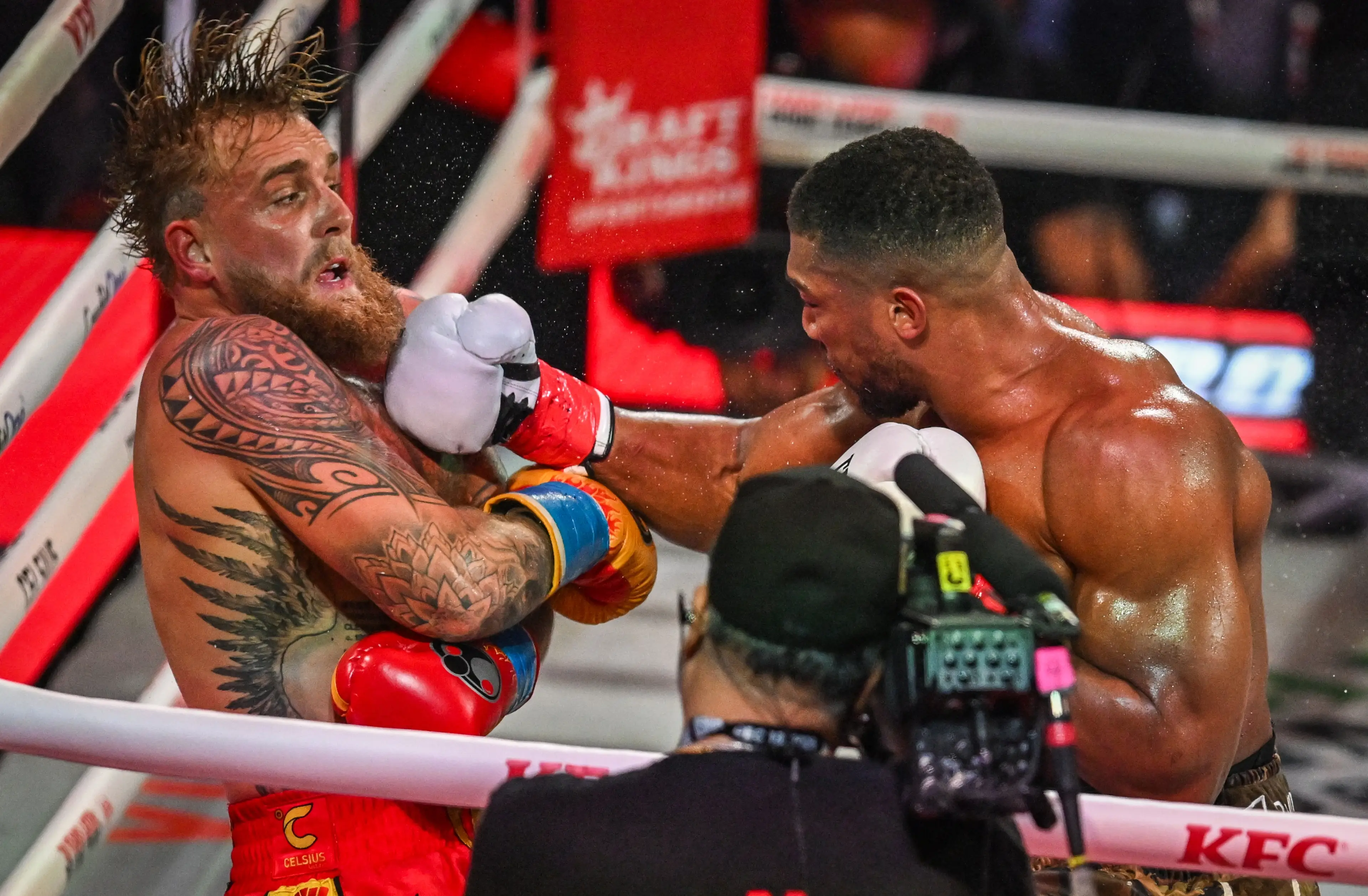 Anthony Joshua stopped Jake Paul in the sixth round of their fight. Image: Getty 