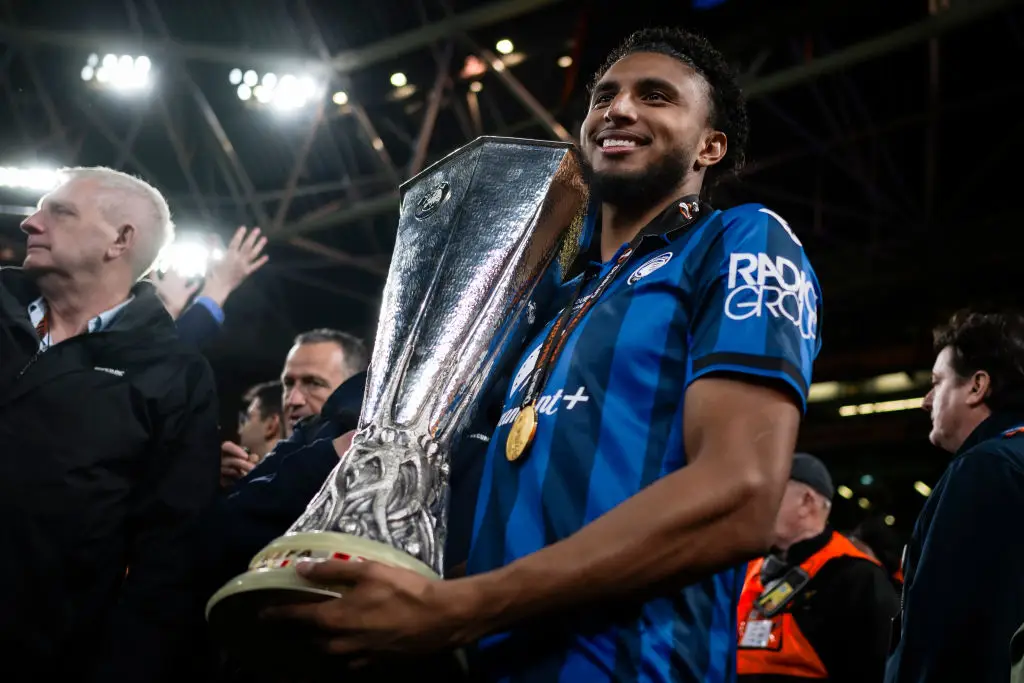 Atalanta midfielder Ederson holds the Europa League trophy (