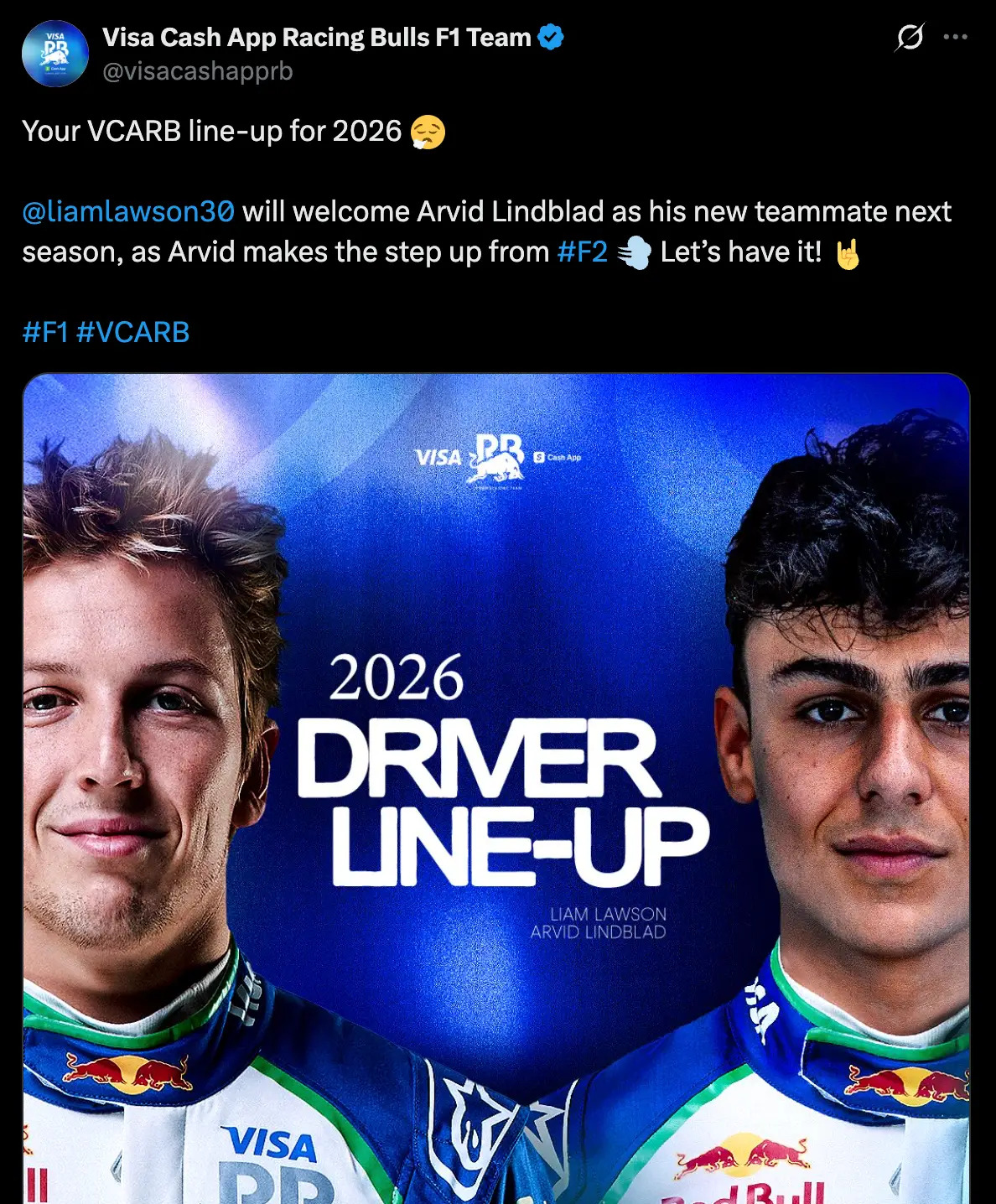 Image: Twitter/Visa Cash App Racing Bulls F1 Team
