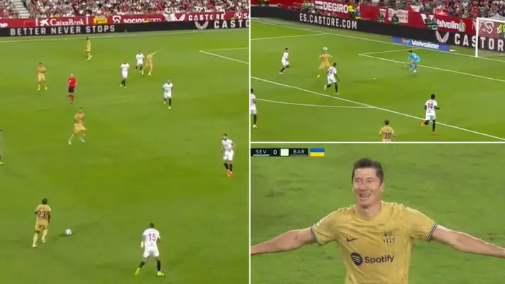 Barcelona duo Robert Lewandowski and Jules Kounde linked up to score stunning goal against Sevilla