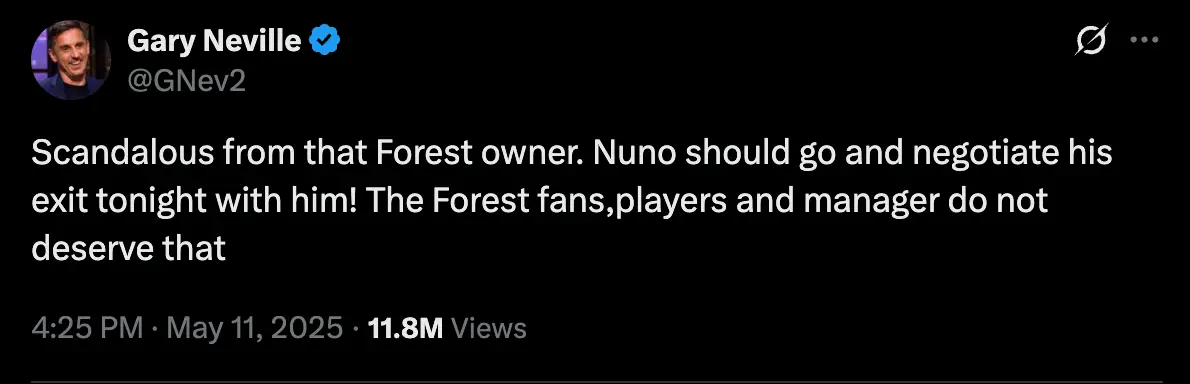 Neville was also critical of Marinakis' actions on Twitter (Image: Twitter/@GNev2)