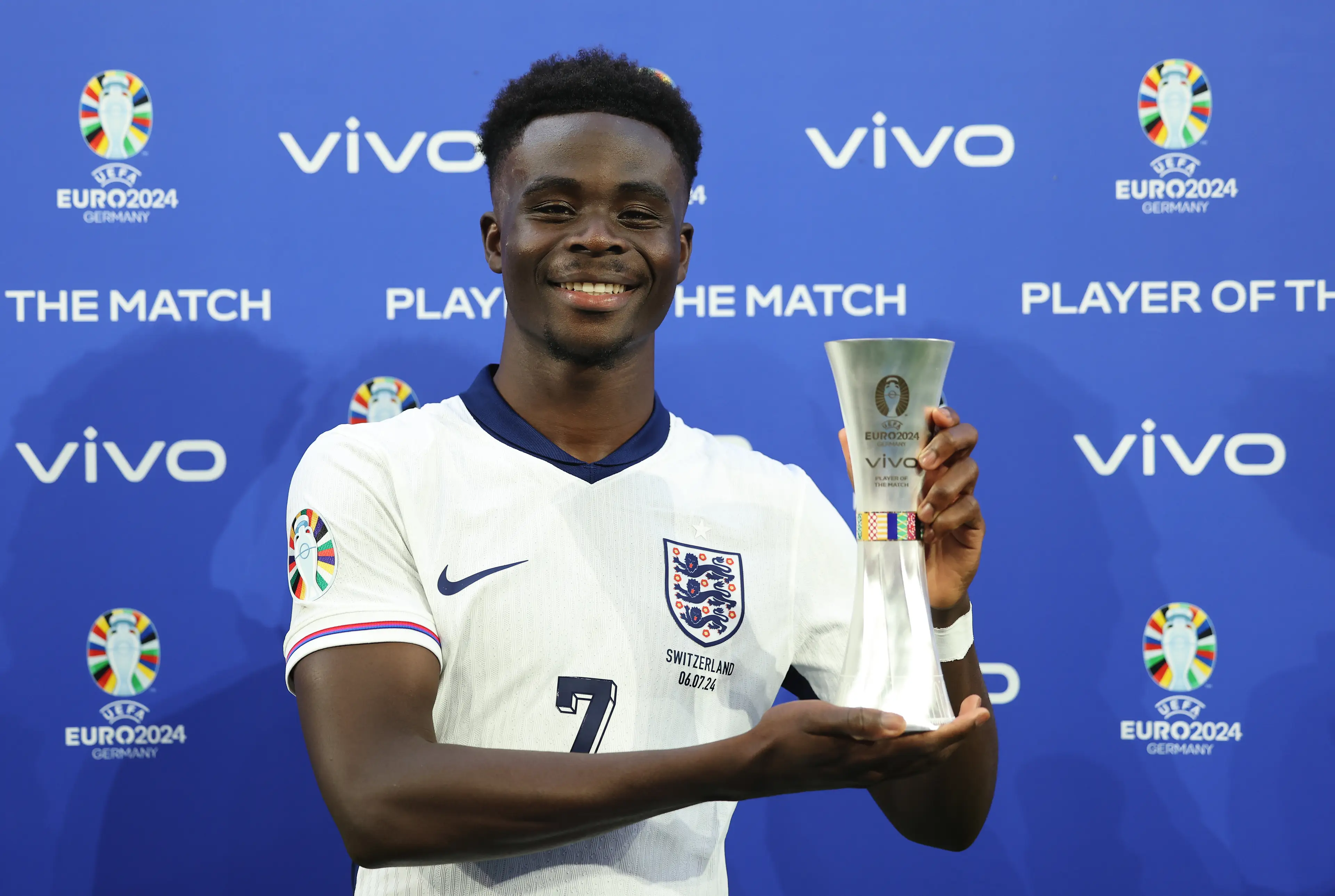 Bukayo Saka was player of the match for England against Switzerland. (