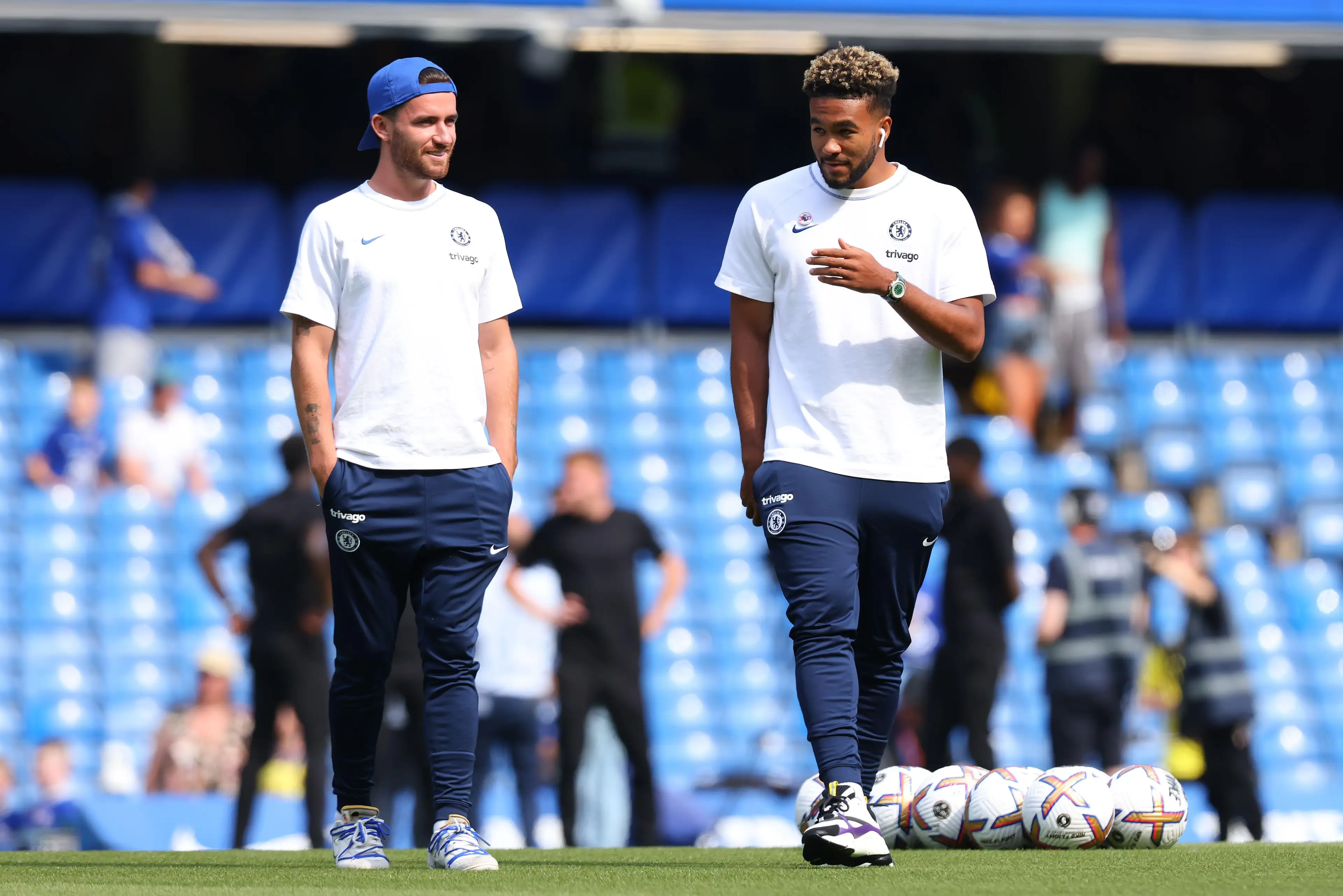 Chelsea versus Tottenham: Ben Chilwell with Reece James of Chelsea before kick off. (Alamy)