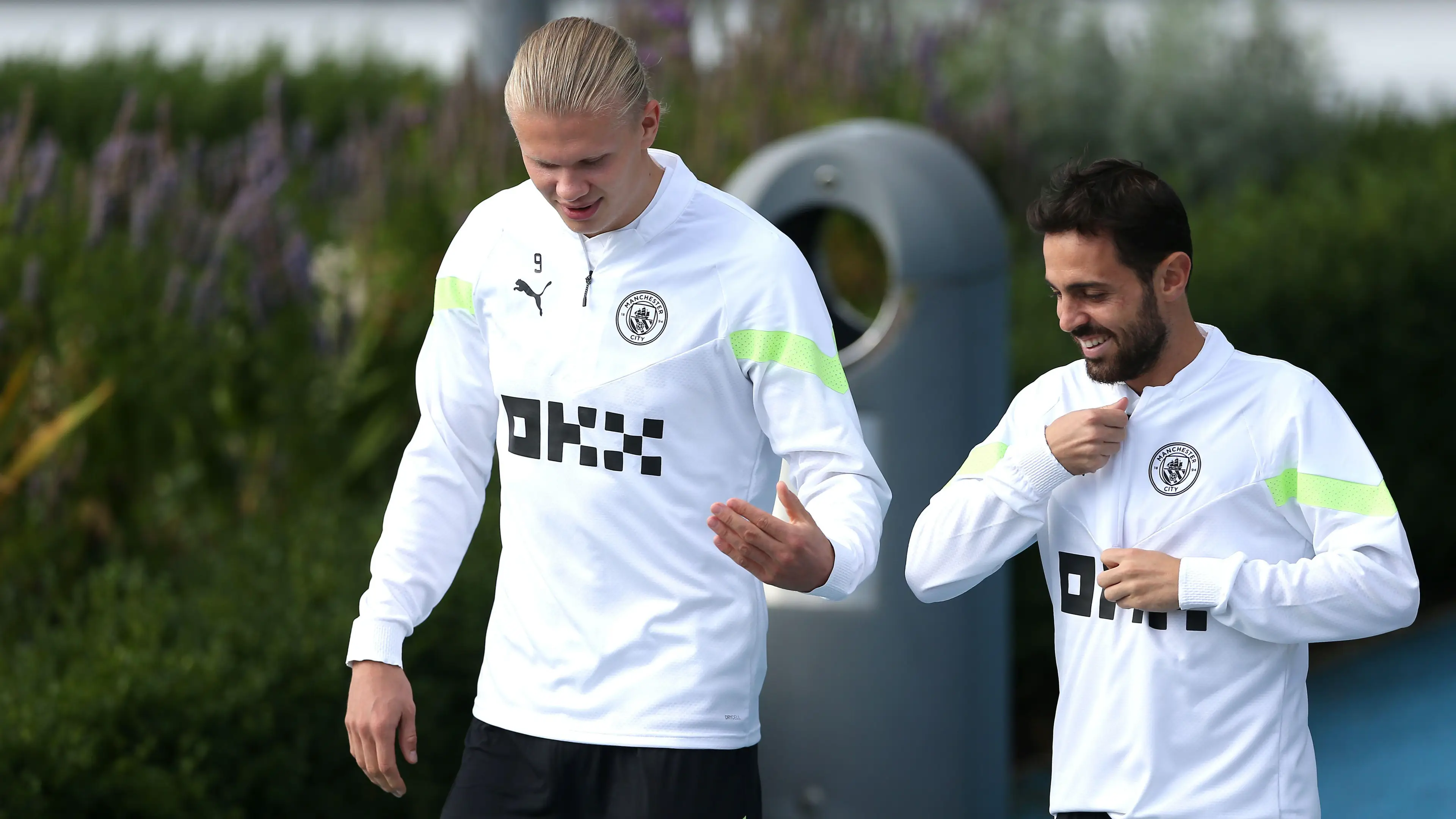 Manchester City's Erling Haaland and Bernardo Silva.