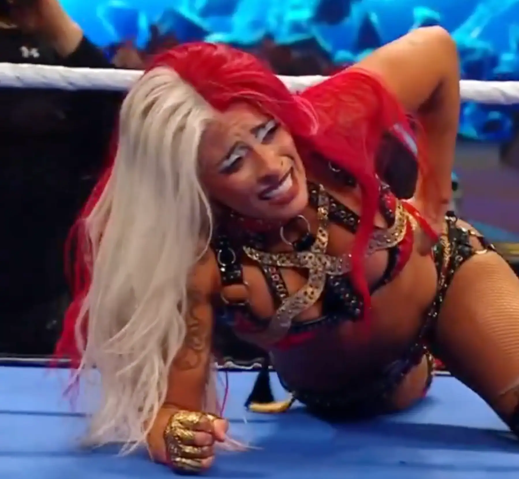 Zelina Vega suffered a wardrobe malfunction which caused a black screen on WWE's feed. Image: WWE