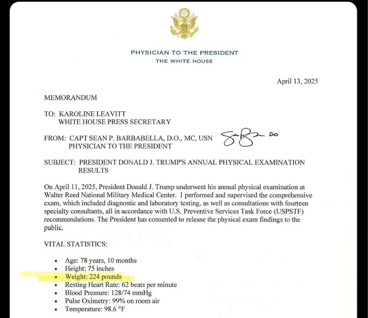 Donald Trump's medical report (Image: The White House)