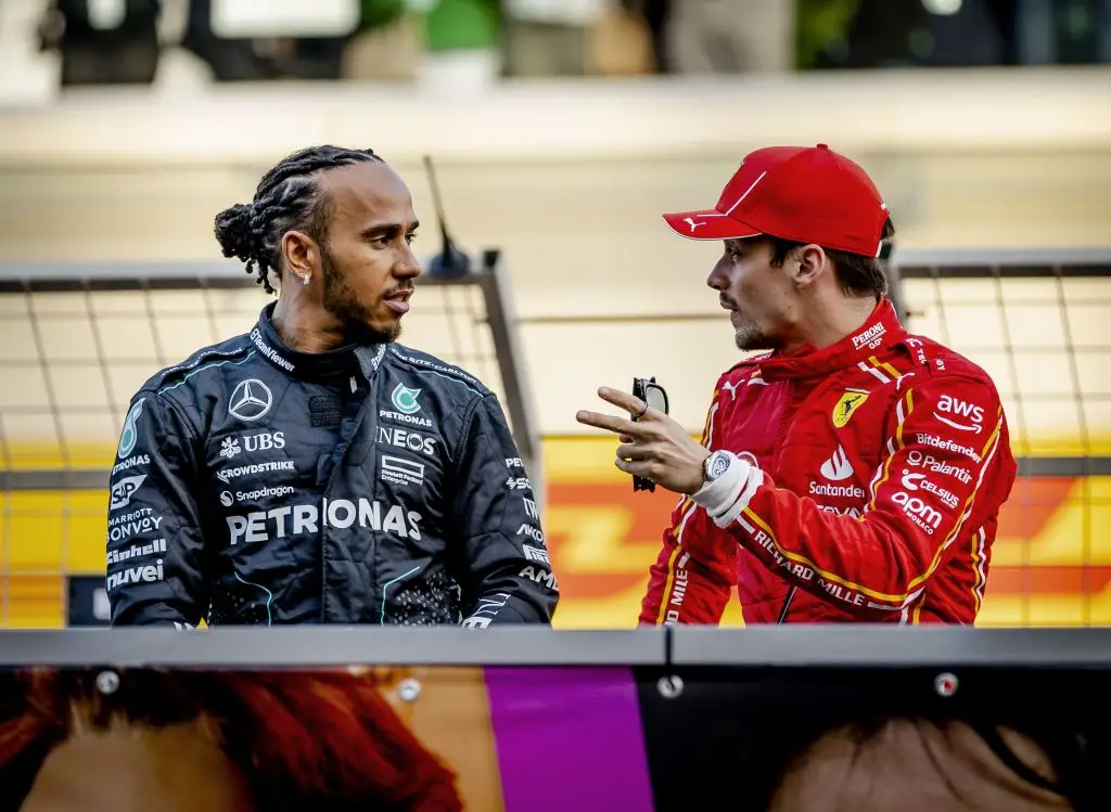 Lewis Hamilton and Charles Leclerc pictured before the Bahrain GP -