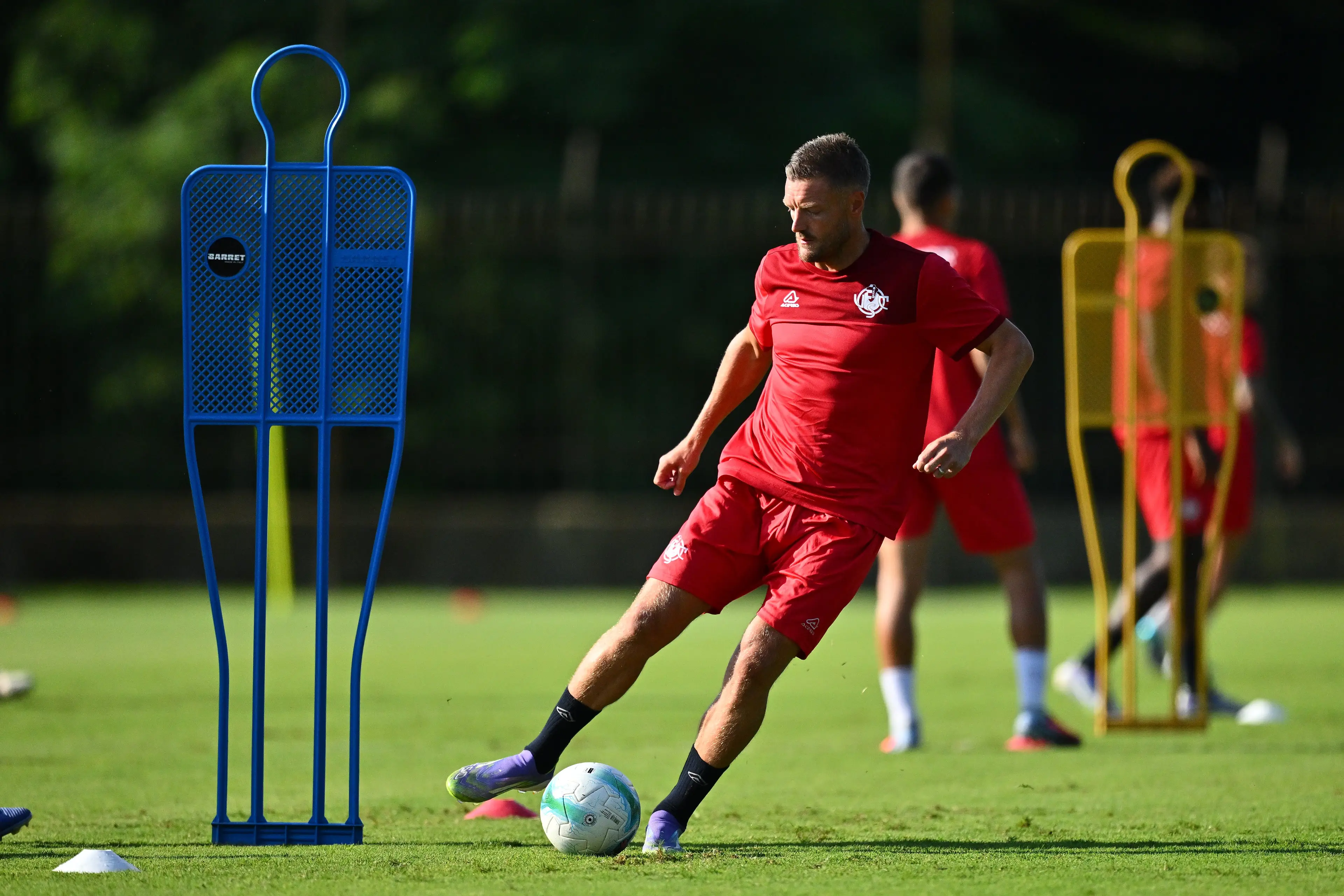 Jamie Vardy during a Cremonese training session. Image: Getty 